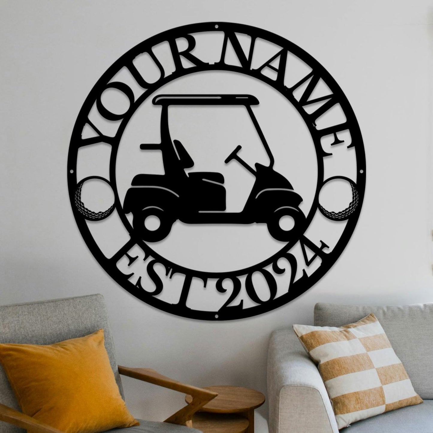 Golf Art Metal Signs,Custom Golf Metal Name Signs,Personalized Golf Signs,Black Golf Metal Wall Art Signs,Golfball Home Outdoor Metal Signs (Style I)