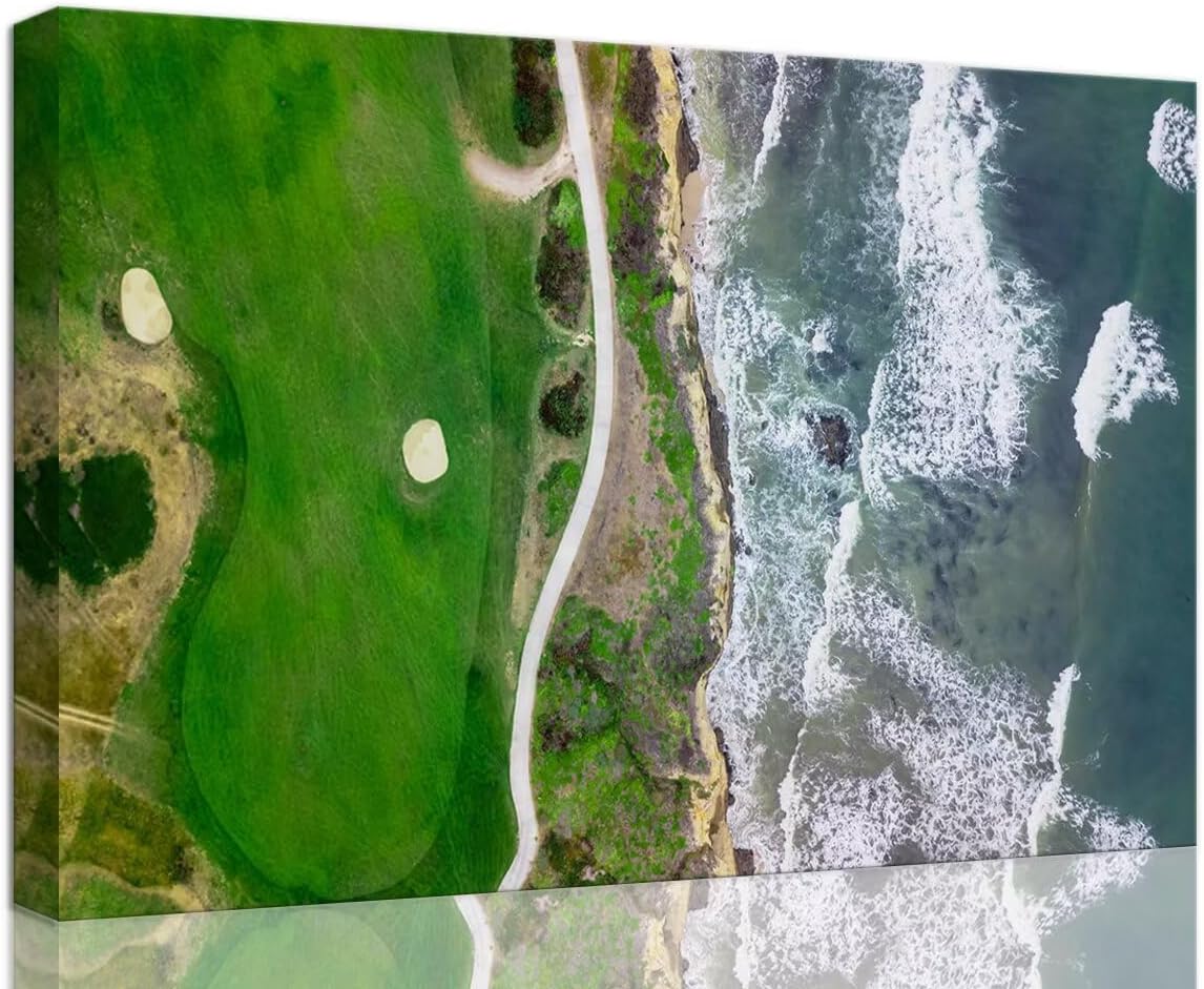Half Moon Bay Golf Links in San Francisco California Wall Art for Office Living Room Bedroom Bathroom Wall Decor Golf Picture Poster Framed Artwork Canvas Prints Ready to Hang(18''H x 24''W)