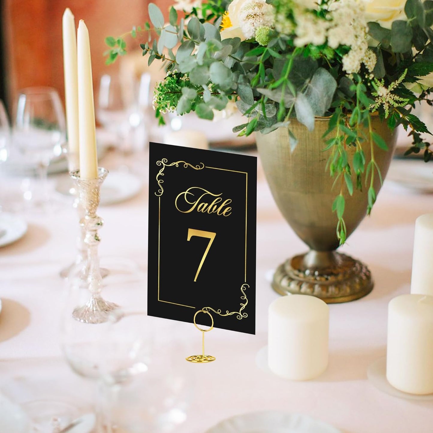 JOYIT 21 Sets Wedding Table Number 1-20 and Head Table Card with 21 Pcs Tables Number Holders, Black Gold Numbers Cards with Place Card Holders, 4" X 6" Tables Numbers Cards for Wedding Reception