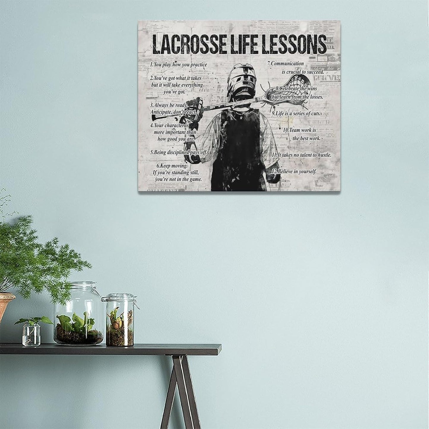 Lacrosse Sports Wall Art Life Lessons Sign Retro Poster for Boy Men Room Motivational Decorations Canvas Print Painting Artwork for Bedroom Bathroom Living Room 24"x20"