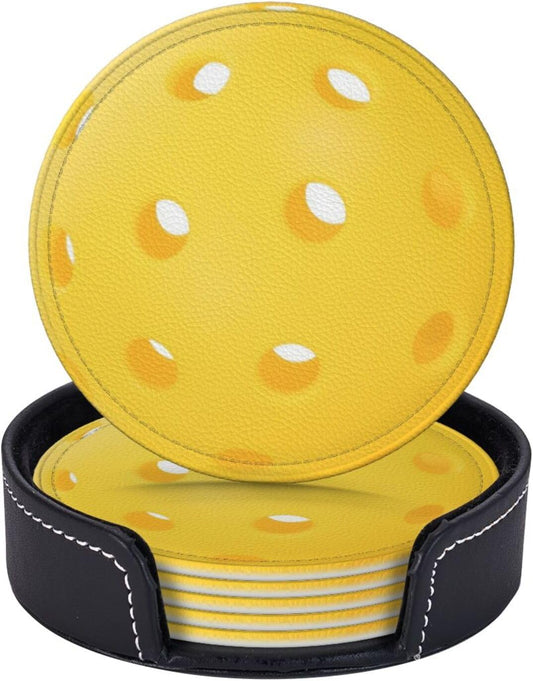 6 Pcs Pickleball Drink Coasters with Holder Coasters for Drinks Coffee Table Home Decor Housewarming Gift