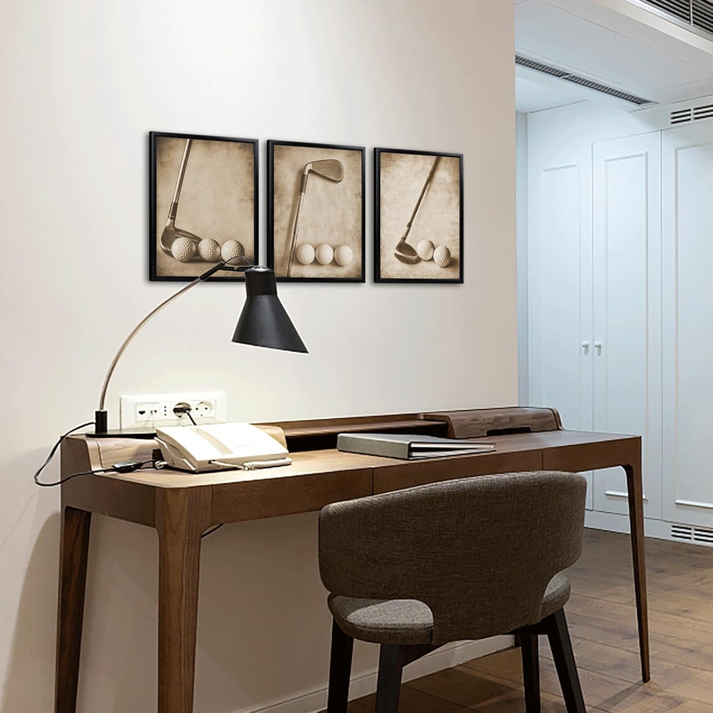 Kalormore 3 Pieces Framed Vintage Golf Picture for Wall Vintage Sports Canvas Wall Art Rustic Golf Balls Picture Art Prints