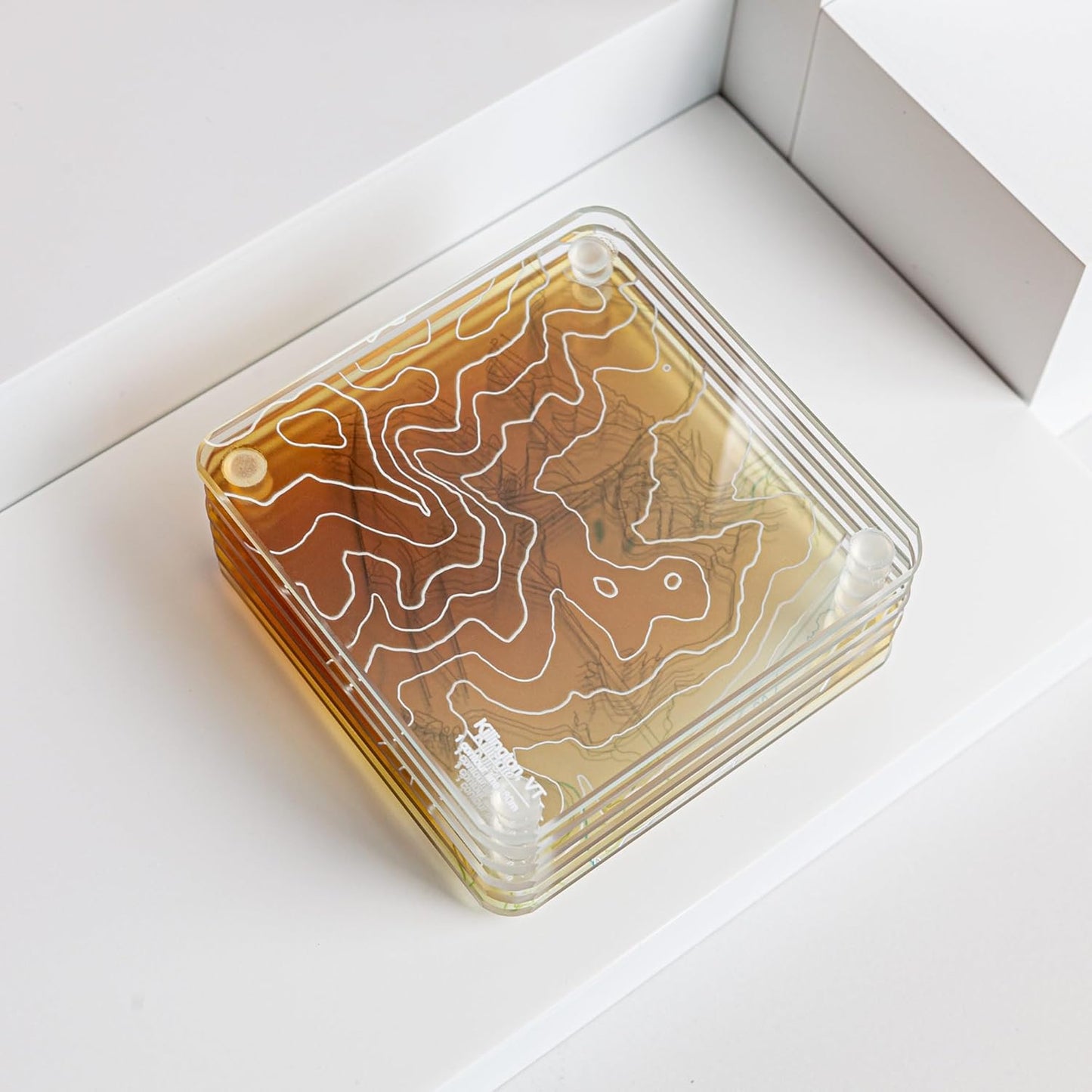 Killington, VT 3D Contour Map Glass Drink Coasters of Mountains, Ski Resort, Set of 6 with Holder, Housewarming Birthday Gifts, Home Décor