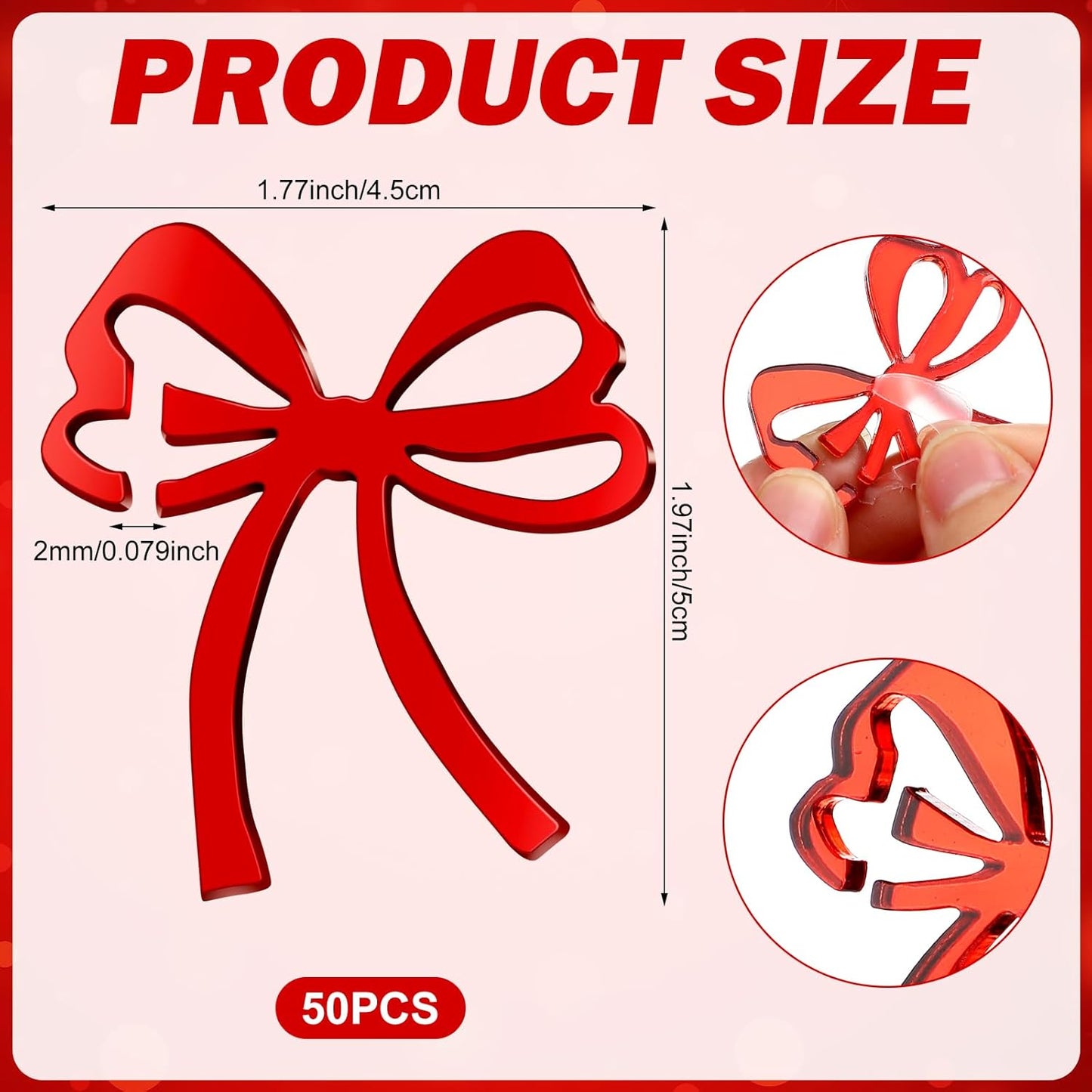 50 Pcs Bow Drink Tags Mirror Bow Markers Christmas Bowknot Decorations Themed Party Favors Coquette Acrylic Cocktail Tag for Bachelorette Birthday Wedding Party Decor Accessory