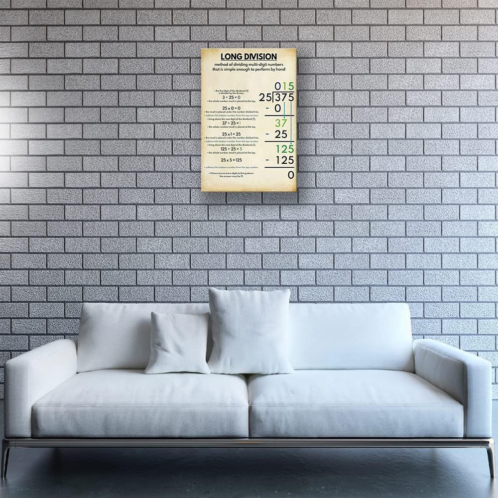 Long Division Poster Educational Wall Decor Vintage Poster Modern Math Pictures Wall Art Abstract Framed Prints For Classroom Decor Framed (16x24 inch)