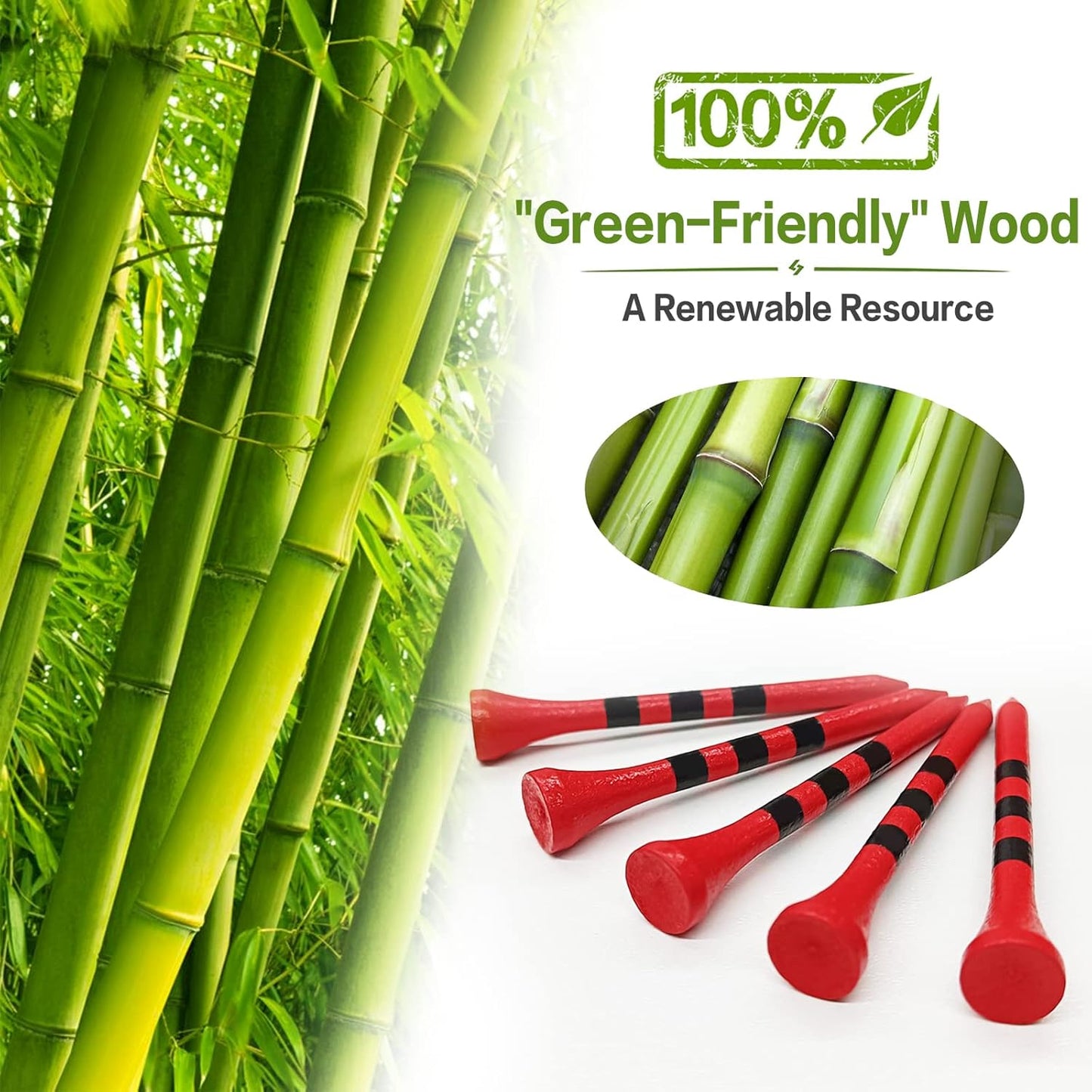 FINGER TEN Golf Tees Wood 3 1/4 2 3/4 Inch Wooden Bamboo 50/120 Count, Durable Biodegradable Colored Bulk Tee 70mm 83mm