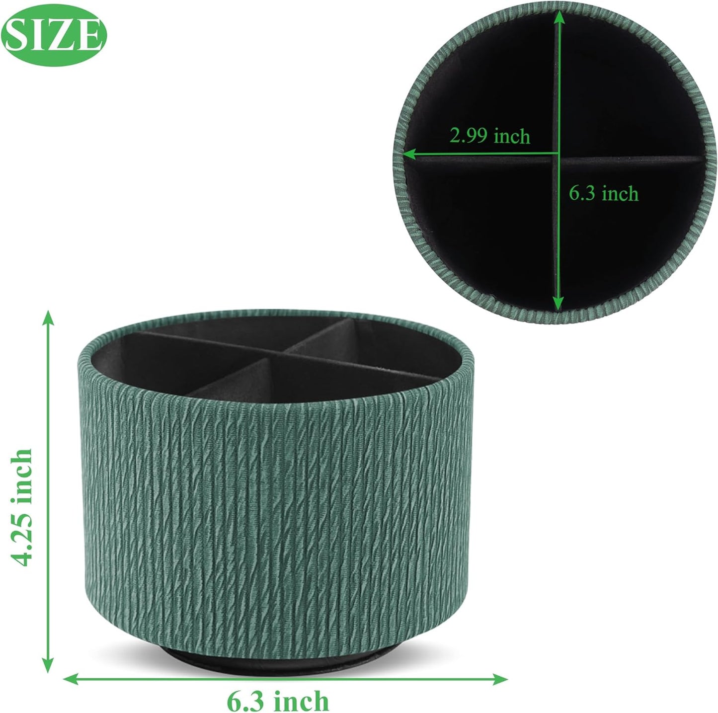 Hennaja Round Leather Art Supply Organizer,Remote Control Holder,360 Degree Spinning,Multi-Functional Pencil Holder,4 Compartments Desktop Stationary Organizer(1-Wood Green)