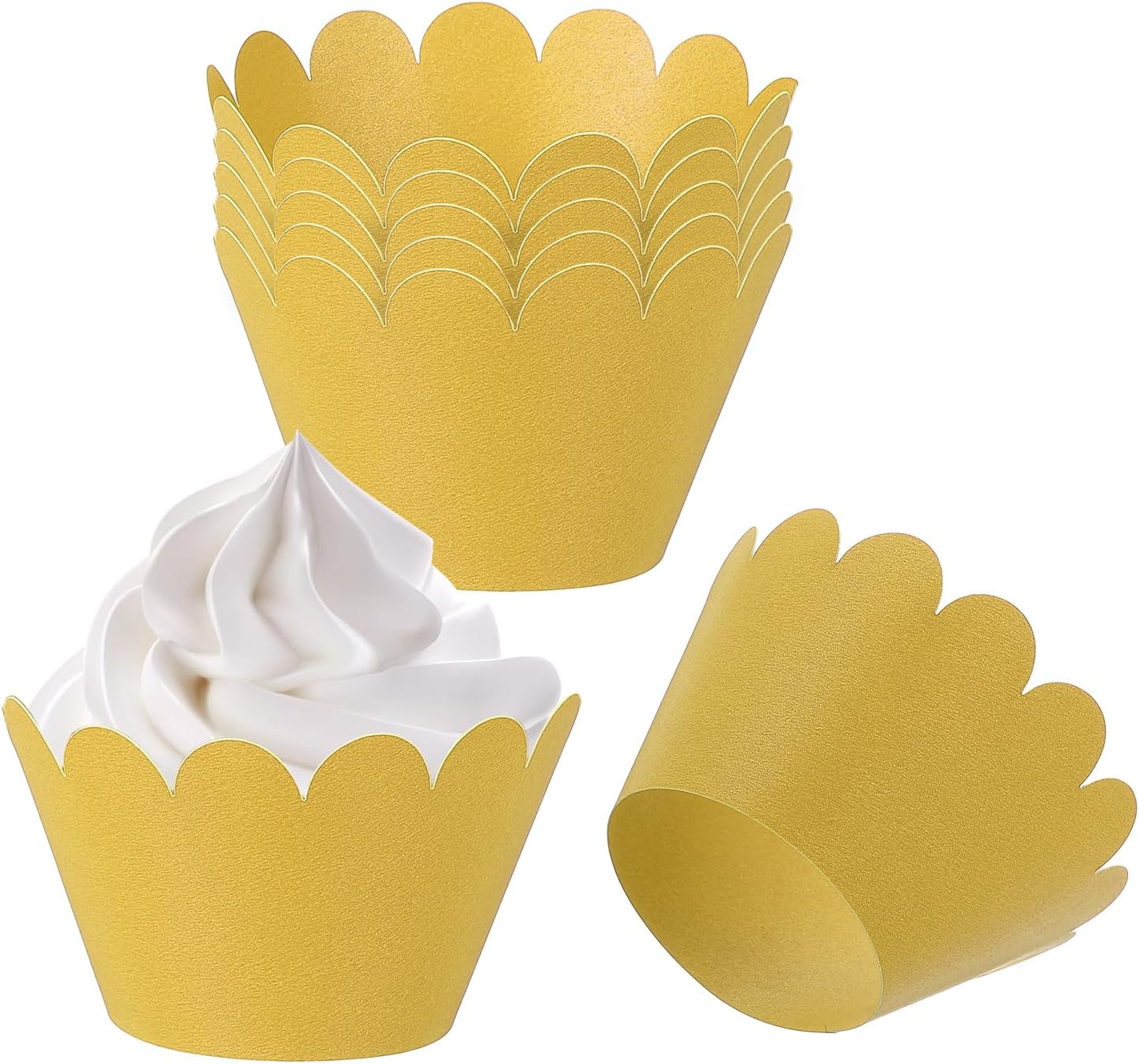 PATIKIL Cupcake Wrappers Paper, 50 Pack Baking Cups Standard Wave Decoration for Anniversary Birthday Weddings and Parties, Gold