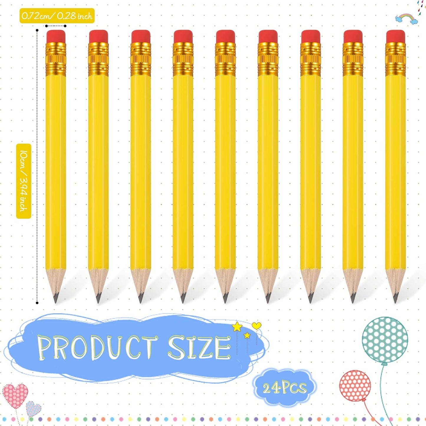 Zonon 24 Pcs Yellow Golf Pencils with Erasers Mini Small Pencils Baby Shower Favors Bulk Hexagon Wooden Sharpened Half Graphite 2B for Golf Event, Wedding, Party Game, School, Company, Pew, Pocket