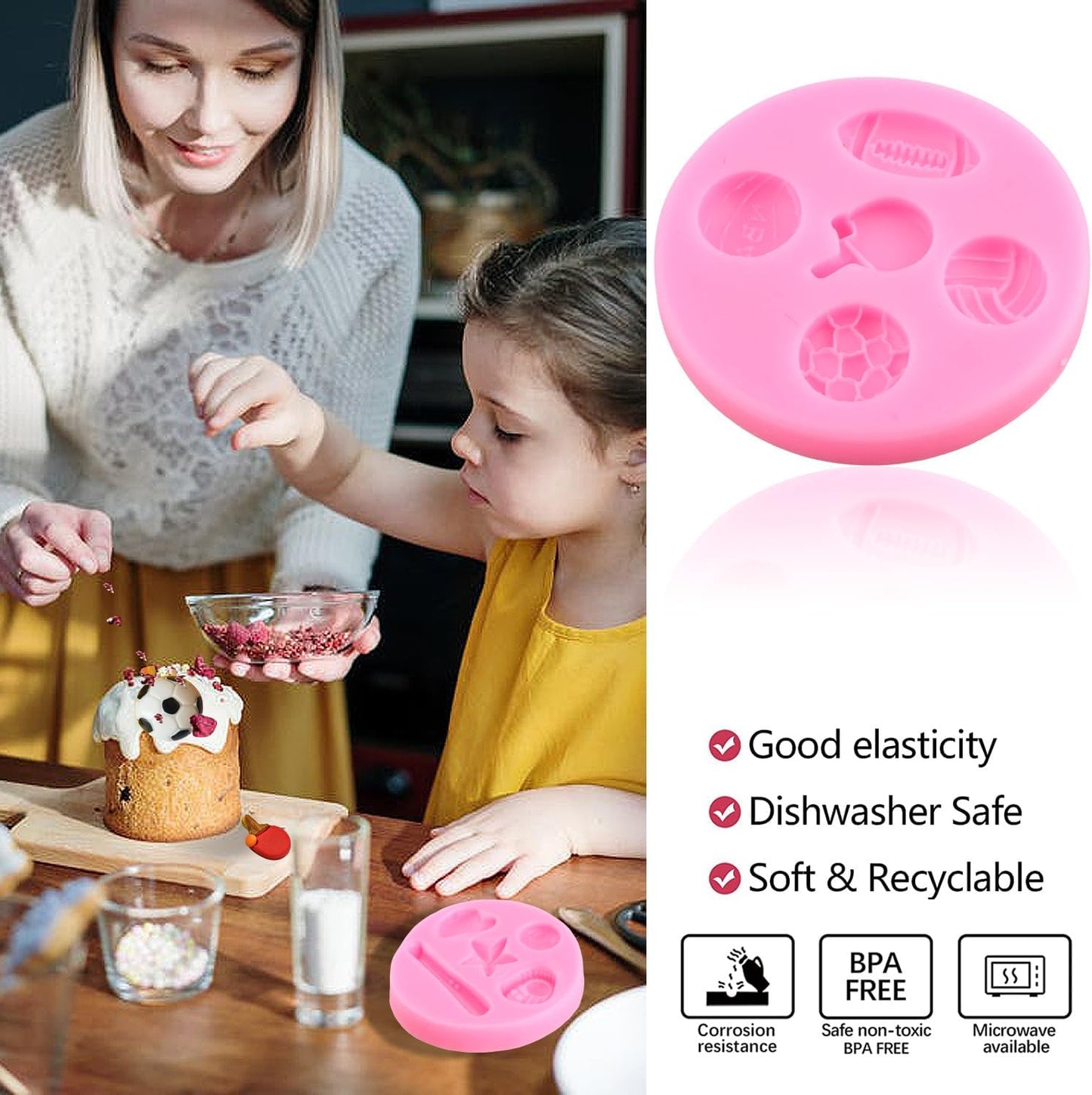 ZiXiang Ball Silicone Molds Baseball Basketball Football Golf Rugby Table Tennis Fondant Mold For Sugar Cake Decorating Cupcake Topper Candy Chocolate Gum Paste Polymer Clay Set Of 6