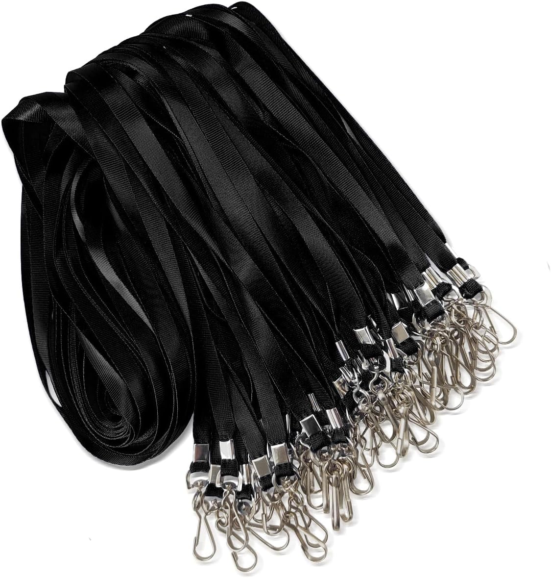 50 Pack Black Lanyard Bulk for ID Badge Holder - Durable Flat With Swivel Hook and Badge Clip