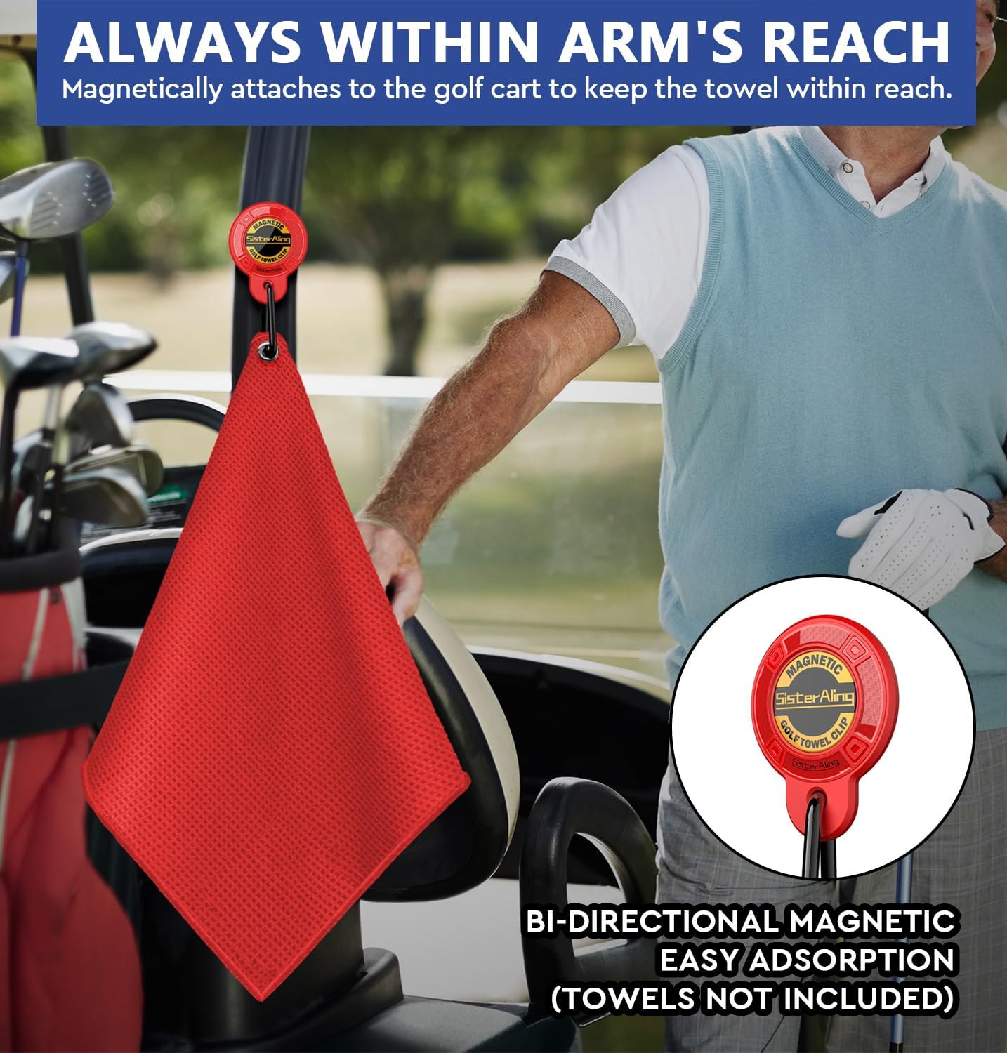 Magnetic Clip for Golf Towel,Removable Industrial Magnetic Accessories Design for Strong Hold to Golf Carts or Clubs (2, Red)