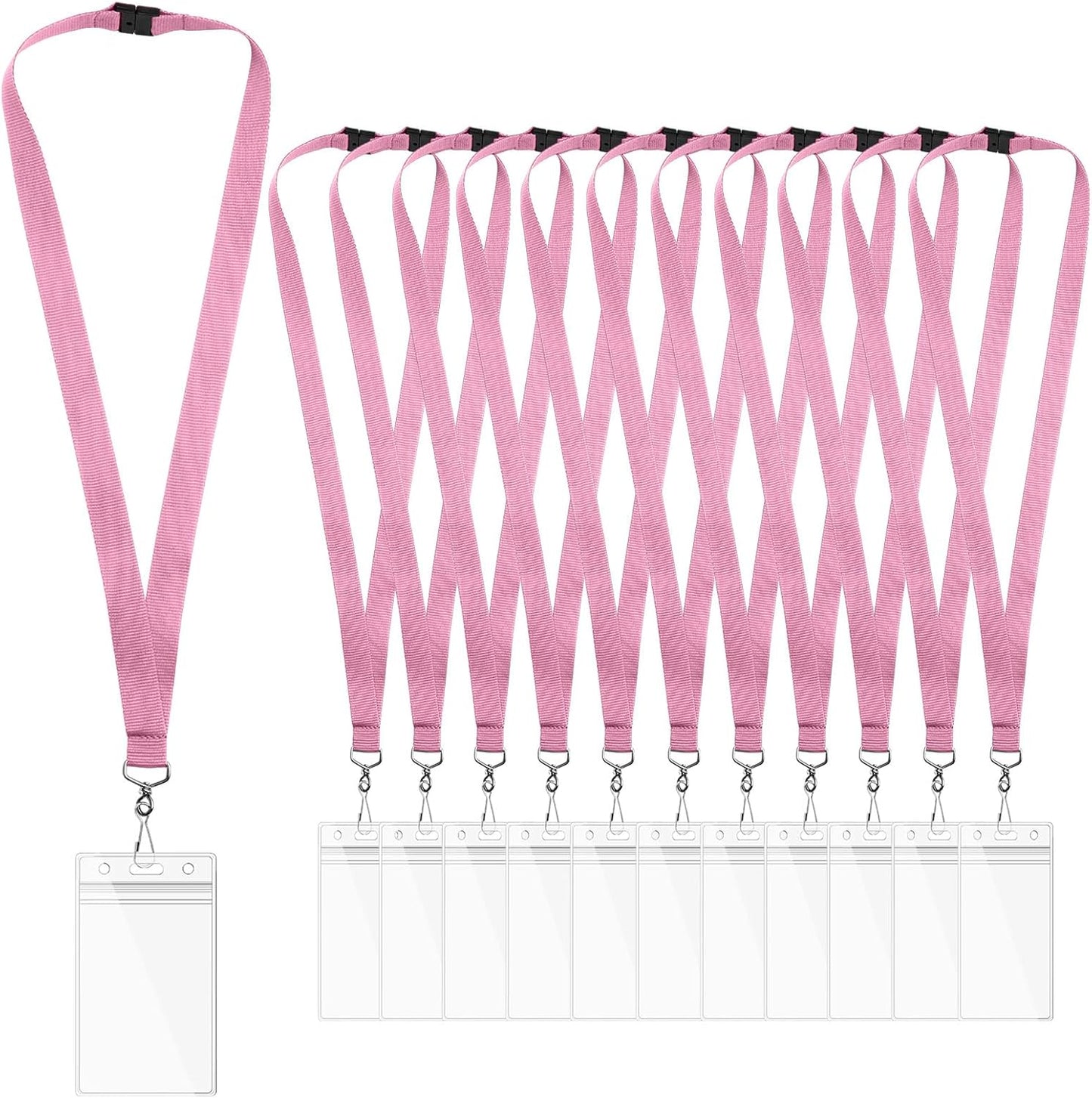 24-Pack Pink Breakaway Lanyards with Waterproof Badge Holders, Polyester Neck Straps for ID Cards, Events, Office, and Schools