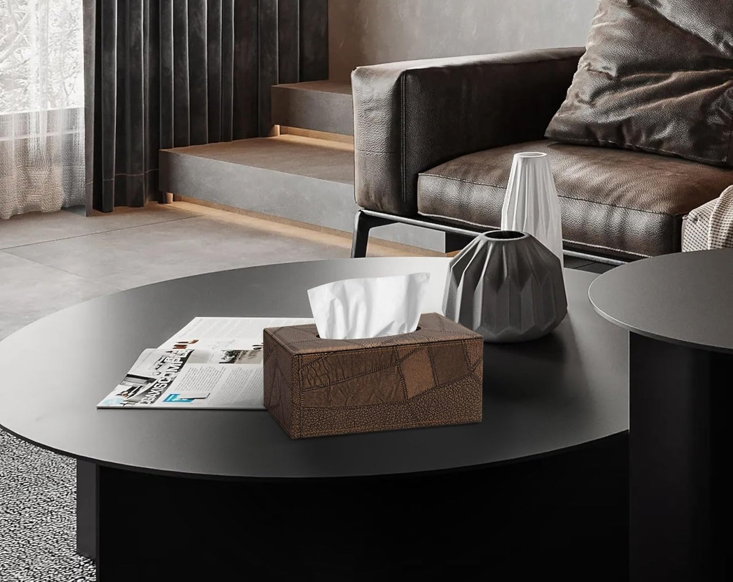 Tissue Box Cover Rectangular Tissue Box Holder for Bathroom (Retro Brown)