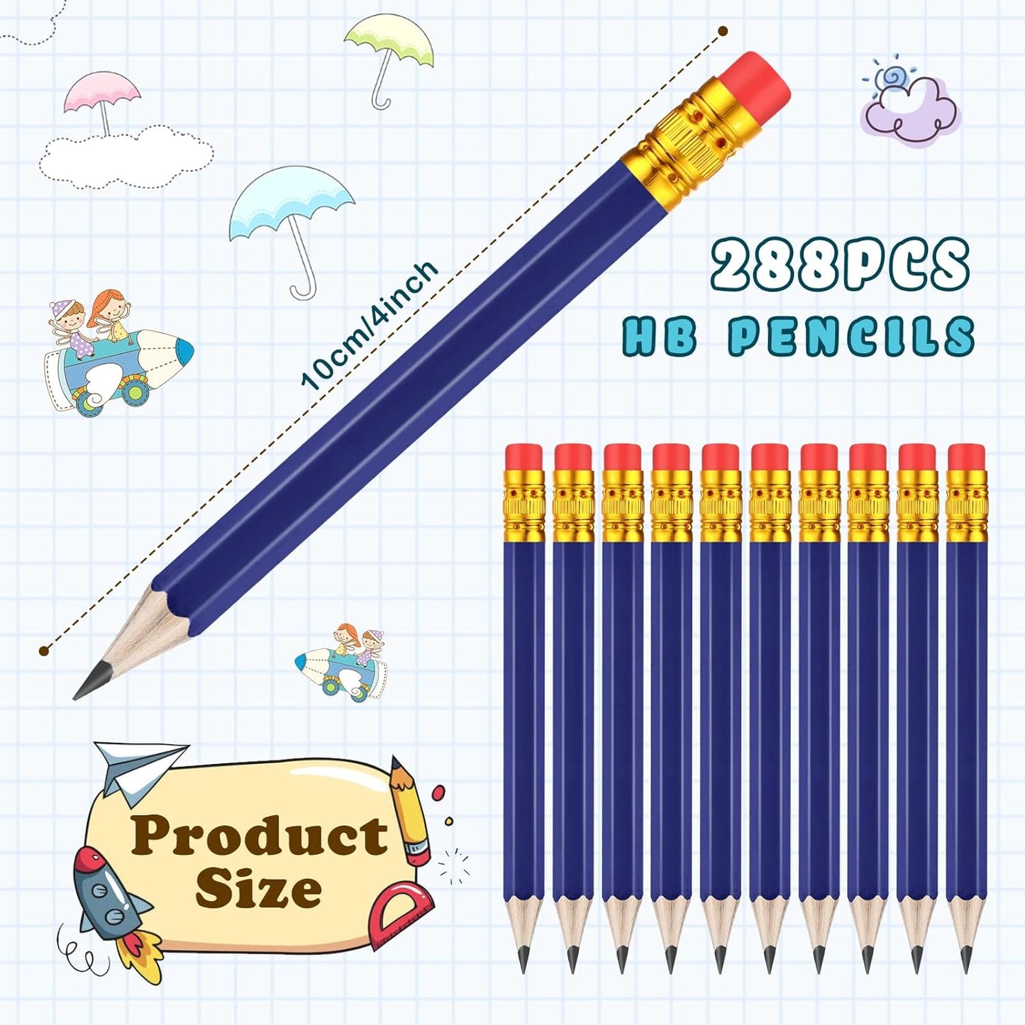Chivao 288 Pieces Golf Mini Pencils Bulk with Eraser #2 HB Golf Short Pre Sharpened Pencils for Party Favors Office Supplies 4 Inch(Navy Blue)