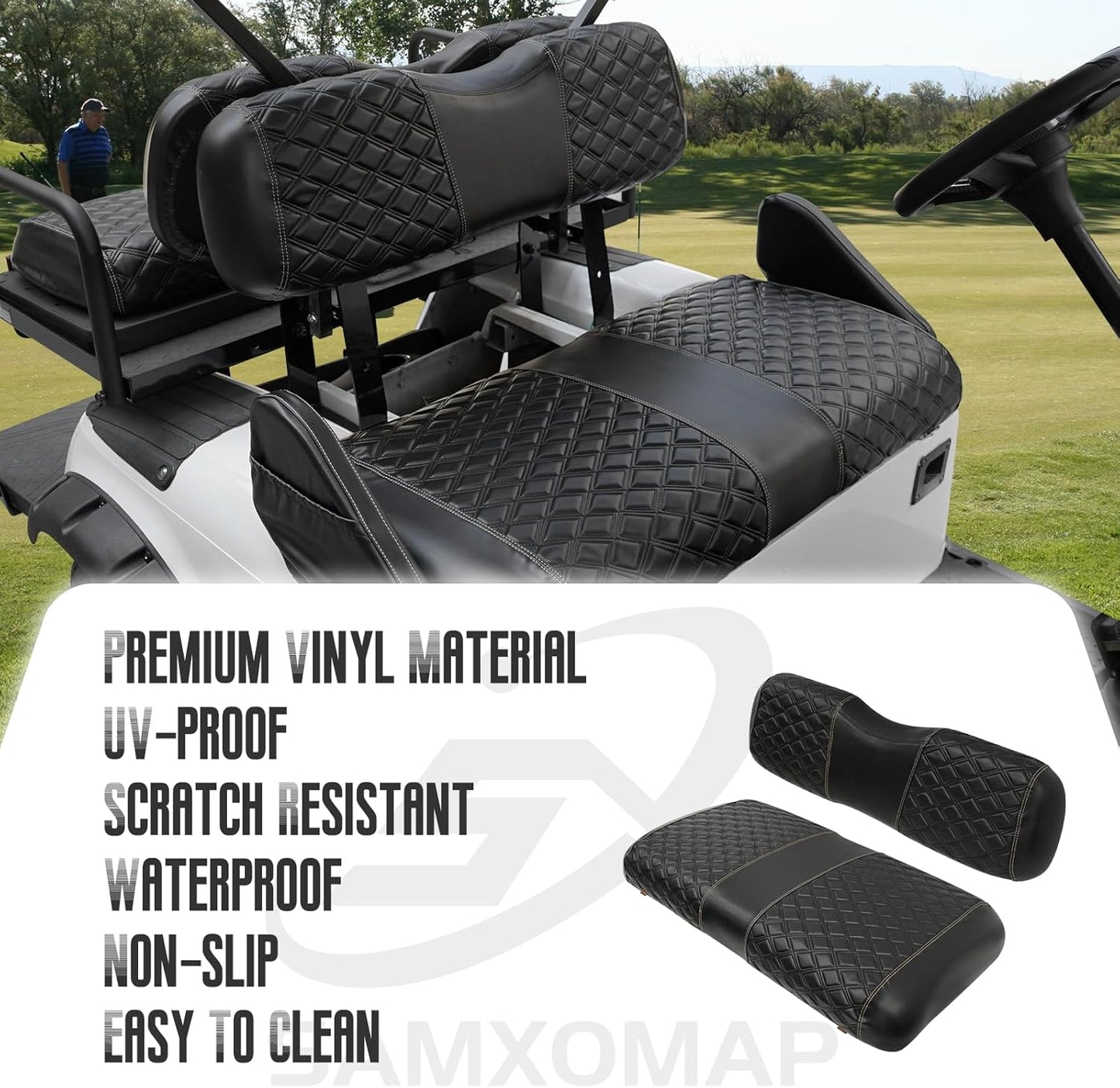 Golf Cart Seat Covers for EZGO TXT 1994-2013 Front OEM Universal Seat Cushion, Marine Grade Vinyl Leather EZGO TXT Seat Covers/Easy to Install-Black (2PCS)