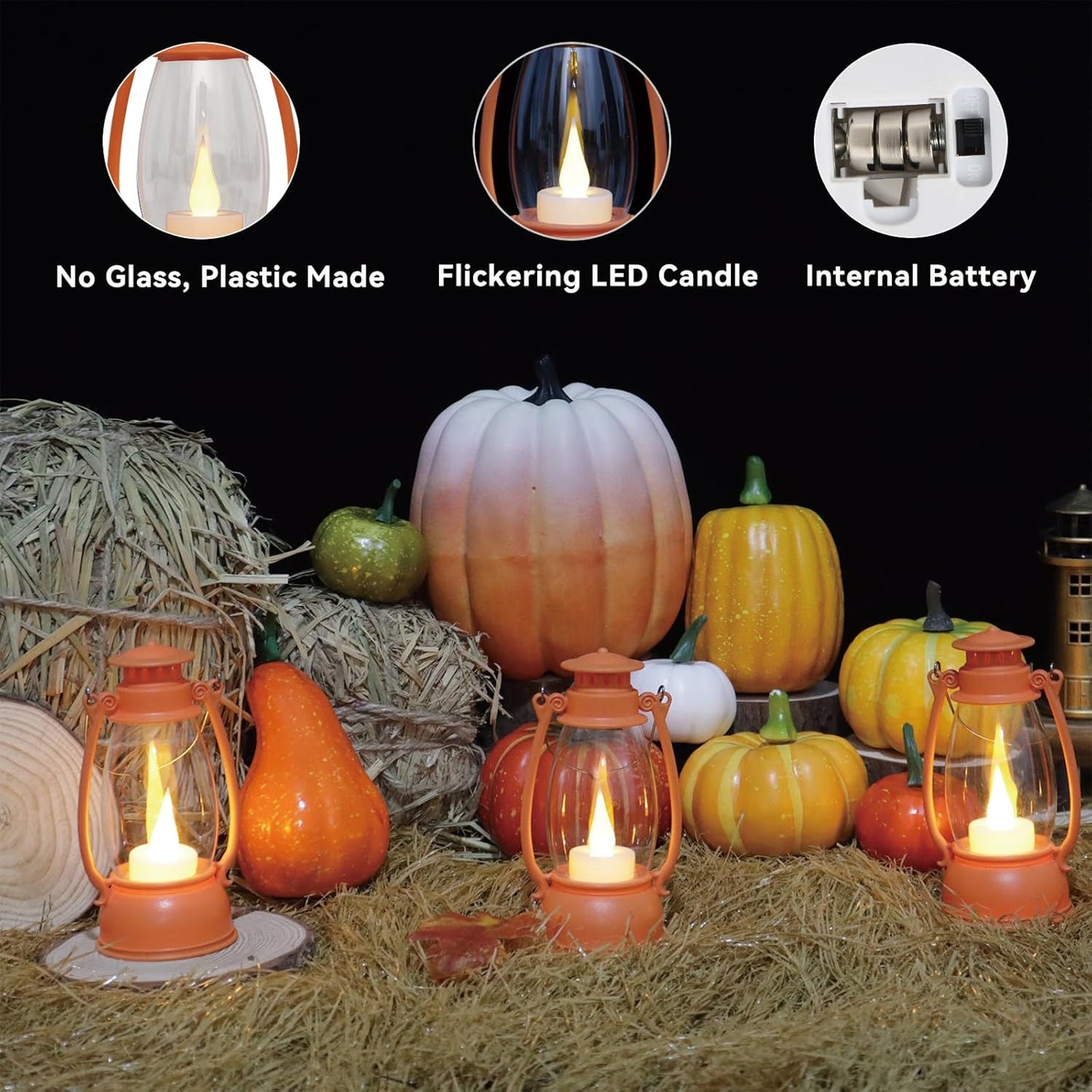 12Pcs Orange Mini Lanterns for Fall Halloween Thanksgiving & Western Camping Decor – Small Lantern Decorative for Table Centerpiece, Hanging Ornaments for Christmas Wedding & Cowboy Party