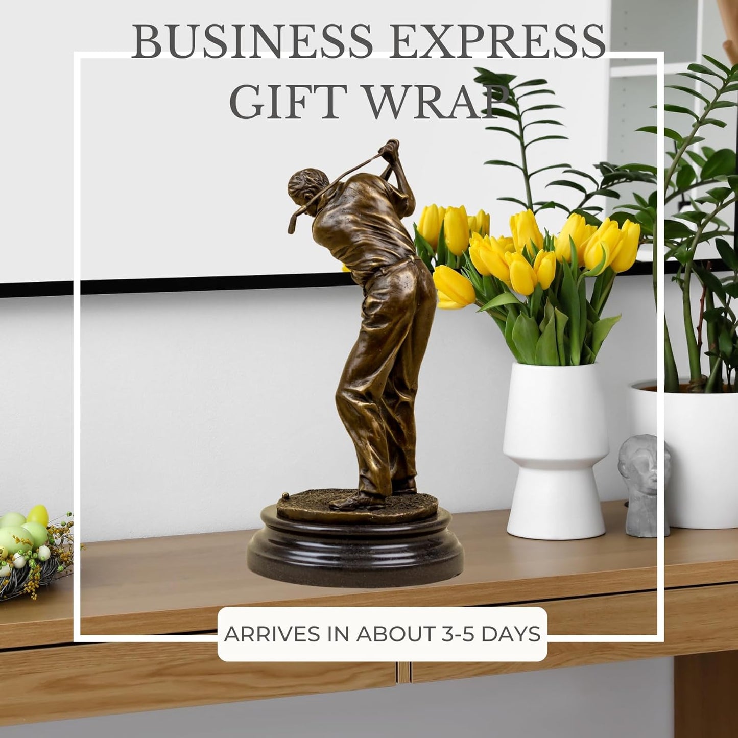 12.6'' Golf Man Bronze Statue, Classical Golfer Bronze Figurine Sculpture Ornament with Marble Base Modern Art Crafts for Home Office Decor Gift