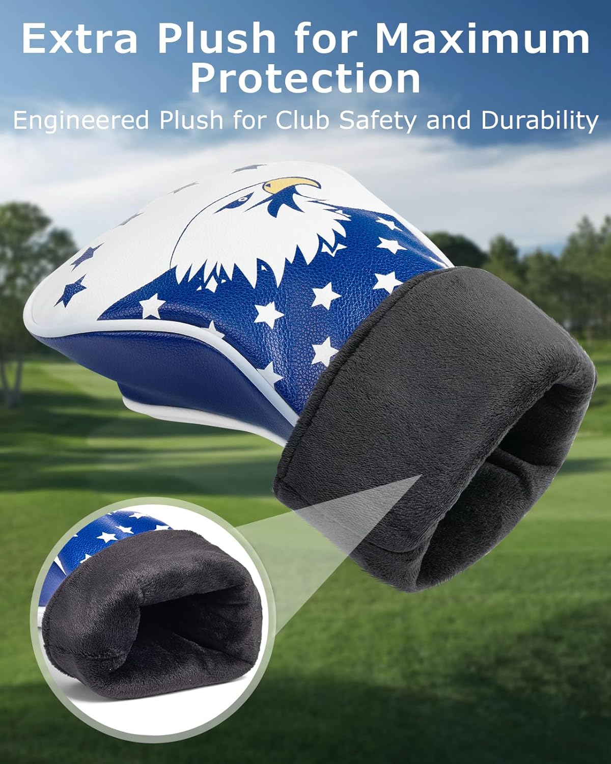 Golf Head Covers, 3 Pack Golf Club Head Covers USA Stars and Stripes, Velour Lined for Extra Club Protection, Designed to Fit All Woods and Drivers Velour Lined