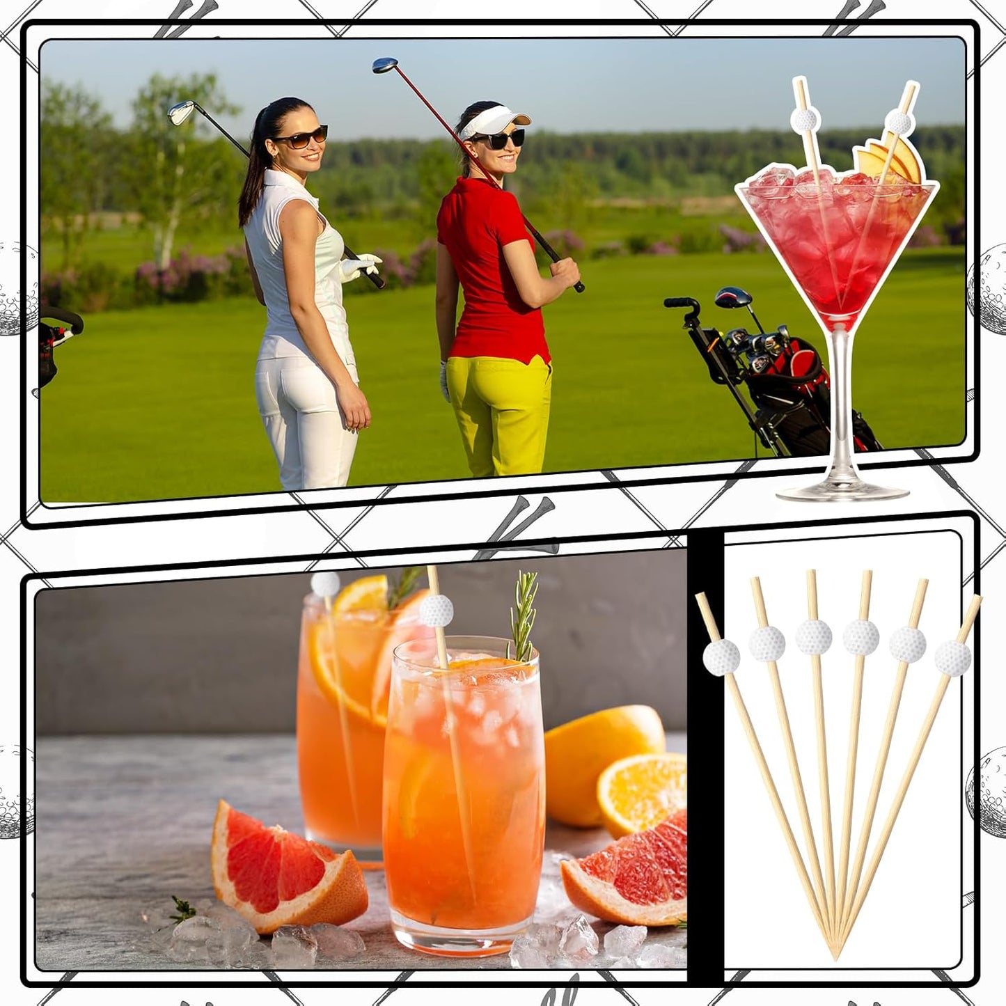 Layhit 300 Pcs Golf Cocktail Picks Party Decoration Fruit Golf Flag Tee Toothpicks Kabob Skewers Ball Sticks Food Picks Bamboo Appetizer Toothpicks Bamboo Cocktail Garnish for Party Supplies