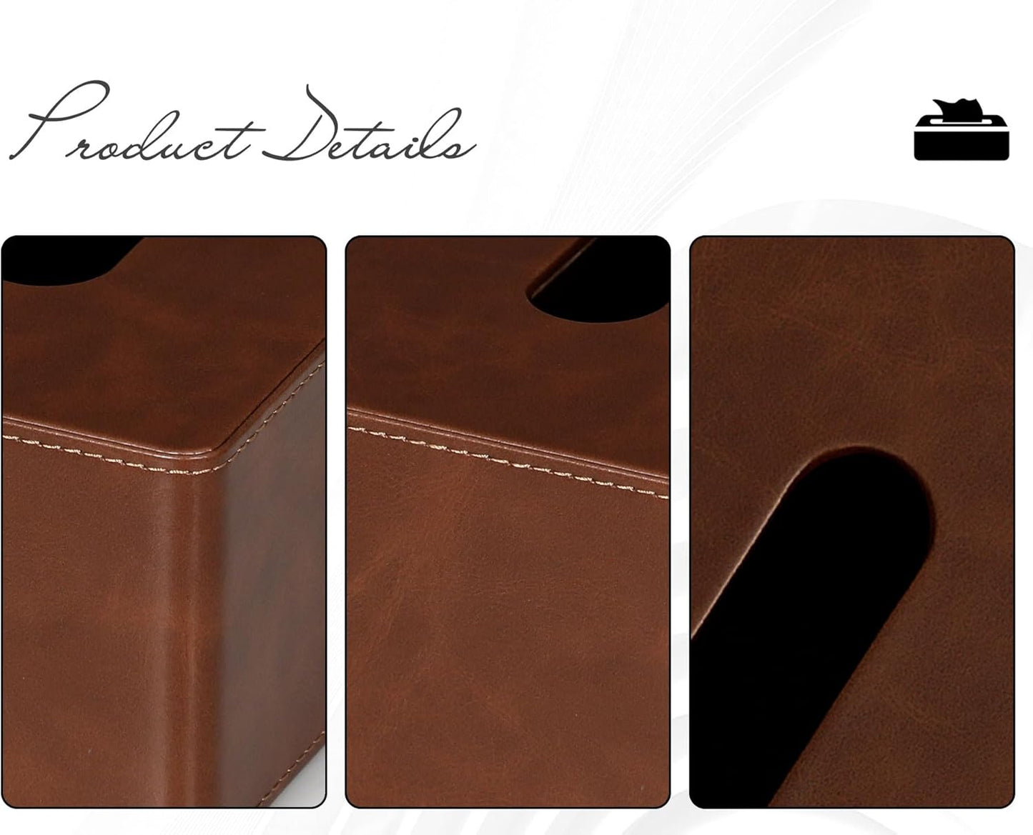 Tissue Box Cover Square PU Leather Facial Tissue Box Holder for Dresser Bathroom Decor (Brown)