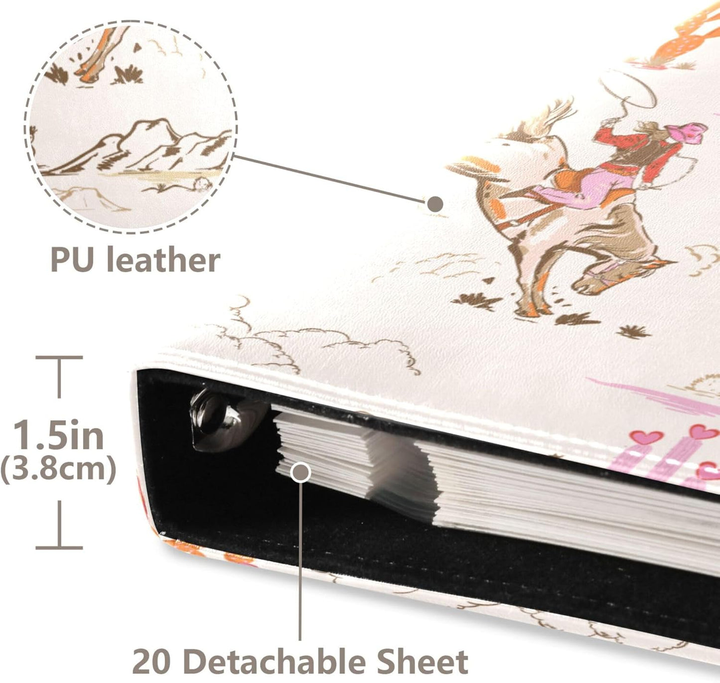 Fisyme Cowgirl Western American Photo Album Self Adhesive DIY Scrapbook Album for 2x3 4x6 5x7 6x8 Picture 20 Pages Memory Book for Family Wedding