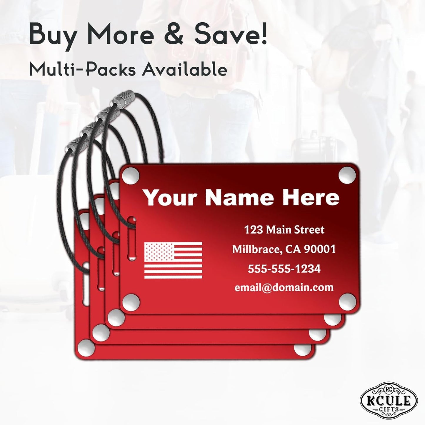 Personalized Metal Luggage Tags for Suitcases, Backpacks and Bags with Your Personalized Text (Red)