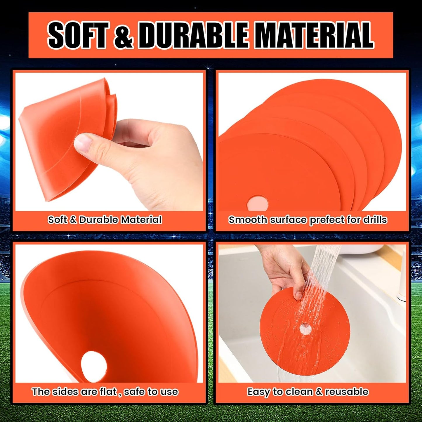 6 inch Flat Cones Spot Markers Non-Skid Floor Hole Soccer Cones Field Court Spot Markers Flat Discs Soccer Training Equipment for Football Sports Speed Agility Practice