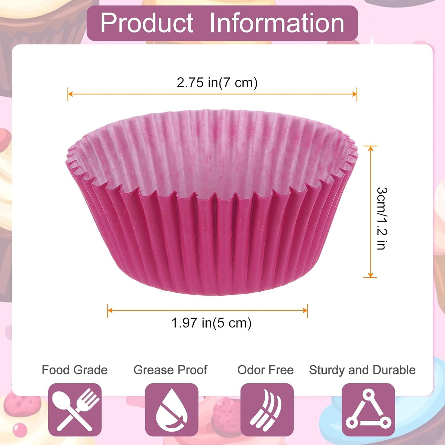 HARFINGTON 100 Count Cupcake Liners Rose Red Cupcake Cups Standard Size Muffins Liners Papers Baking Cups Wrappers Greaseproof for Party Wedding Birthday