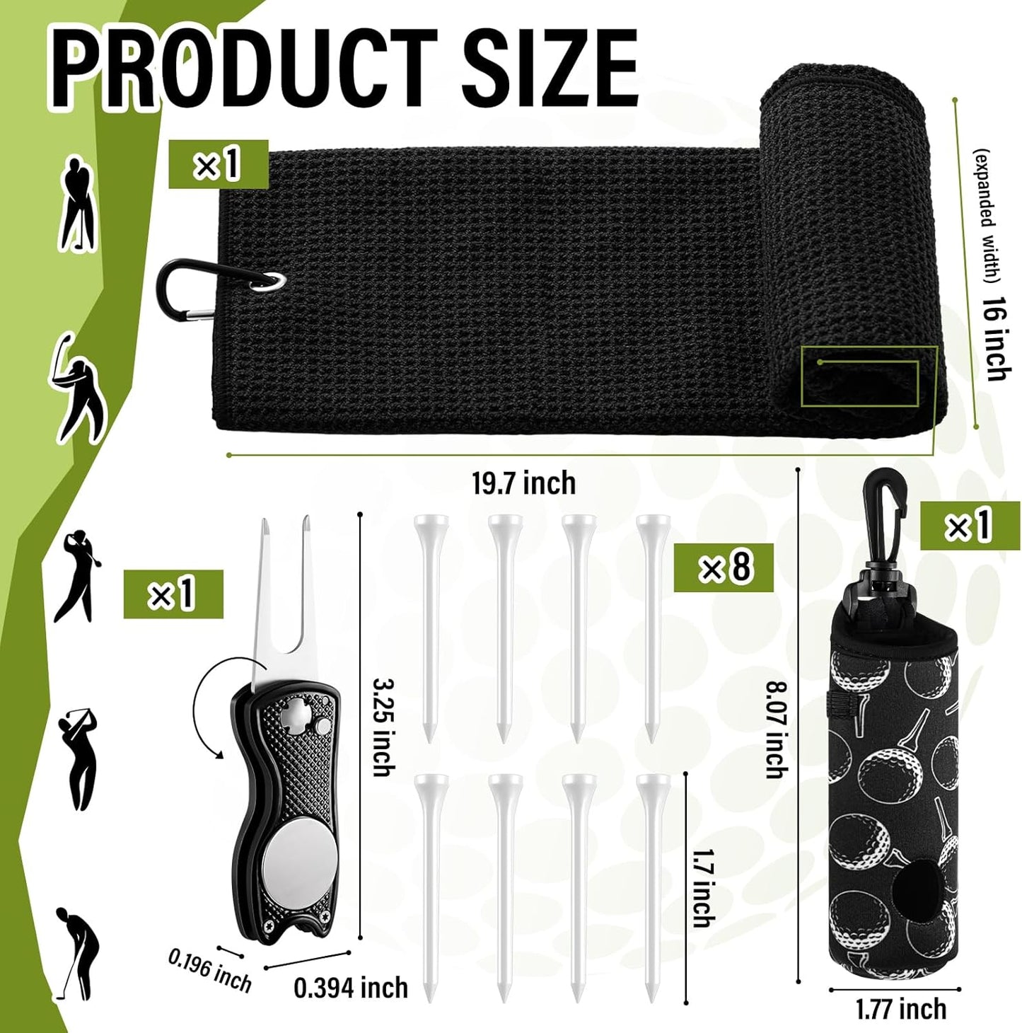 Liliful 12 Pcs Golf Accessories Kit, Include Golf Ball Bag with Hook Towel Tees Magnetic Ball Marker Divot Tool Cleaner Brush for Women Man Gifts