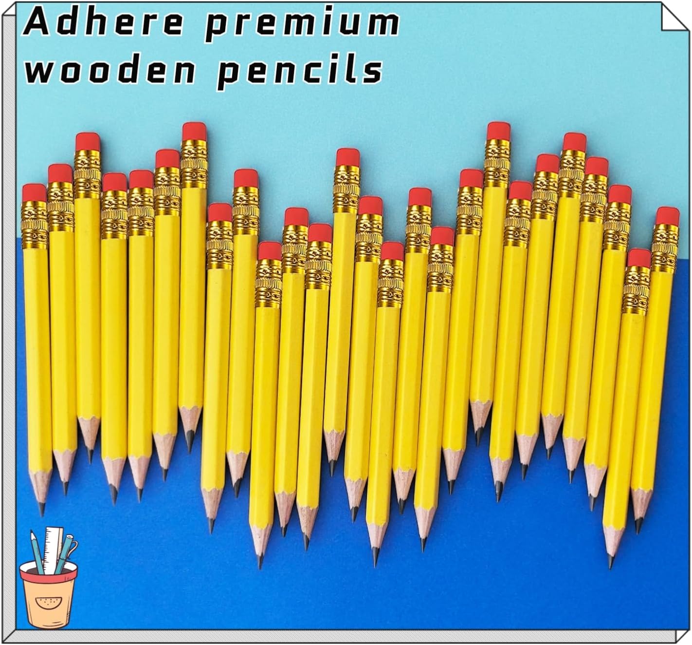 Adhere 25pcs Golf Pencils with eraser Hexagon Wooden Pencils Graphite 2B for Golf Event Scoring,Classroom,Wedding,Company Meetings,Pew, Pocket (Yellow1)