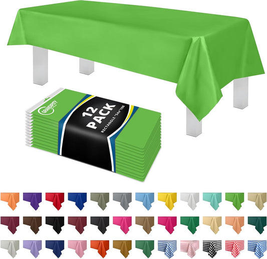 Grandipity 12 Pack Premium Disposable Plastic Tablecloth 54 Inch. x 108 Inch. Decorative Rectangle Table Cover - Lime Green