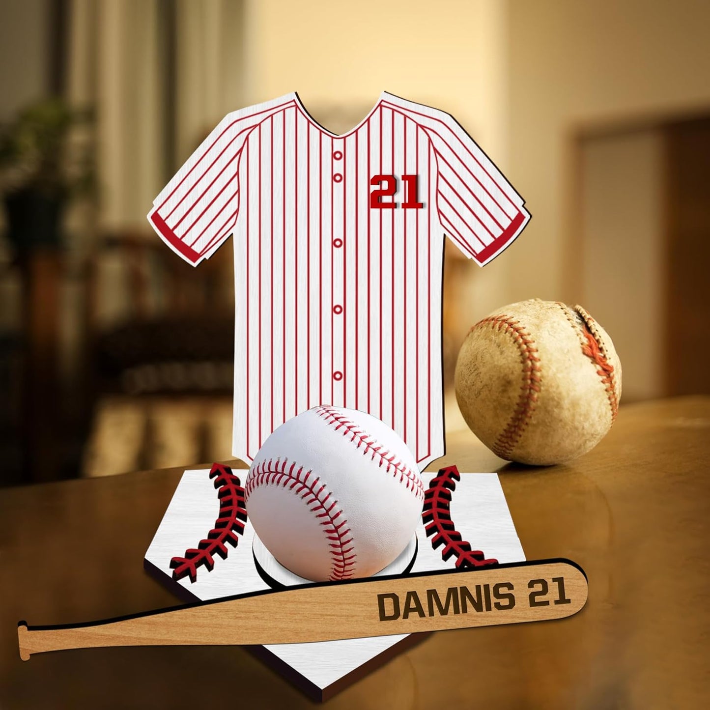 Personalised Baseball Ball Holder Custom Name Number Baseball Jersey Sign Display Case Home Run Baseball Ball Desk Tidy Home Decor Gift for Boy Men Dad Grandpa (Baseball Jersey Baseball Holder)