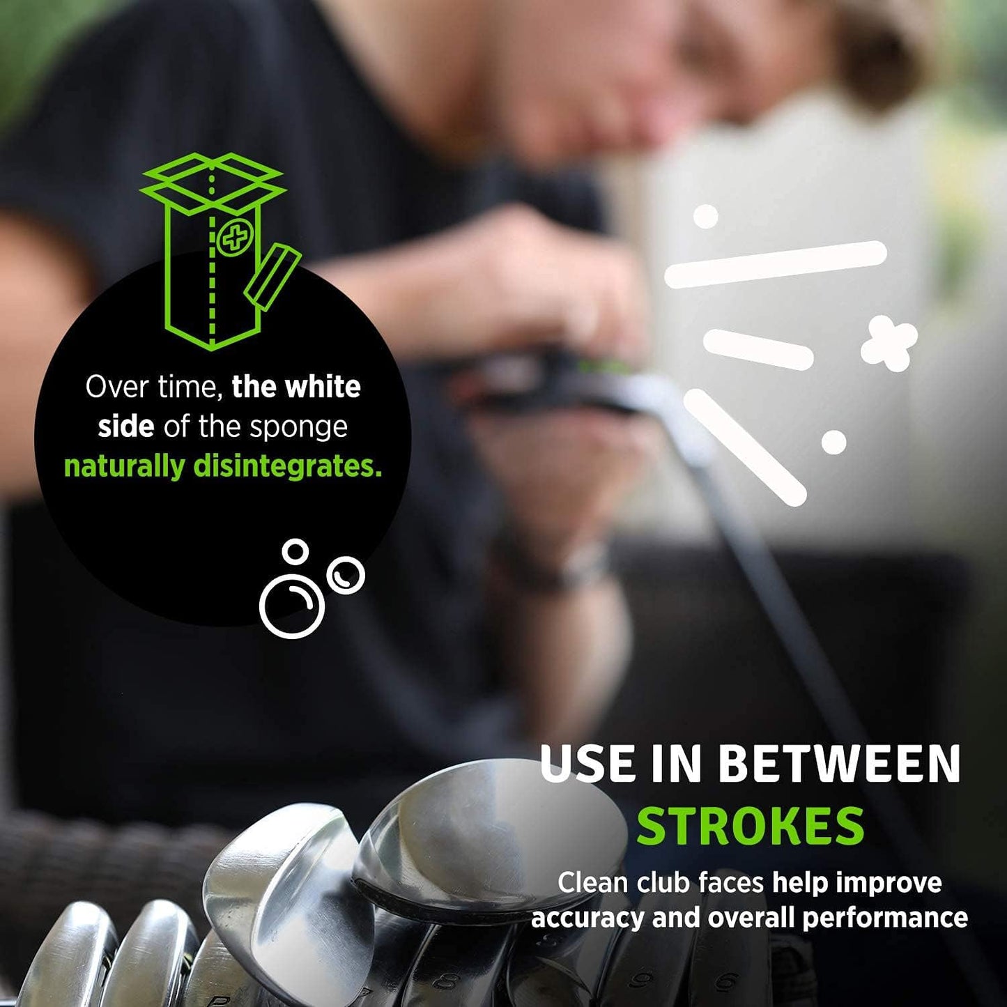 Instant Golf Eraser, Premium Dual-Sided Sponge - Golf Club Cleaner, Golf Ball Cleaner, Golf Club Groove Cleaner 6-Pack with Tether, 12-Pack Refill, Premium Embroidered Golf Towel with Clip