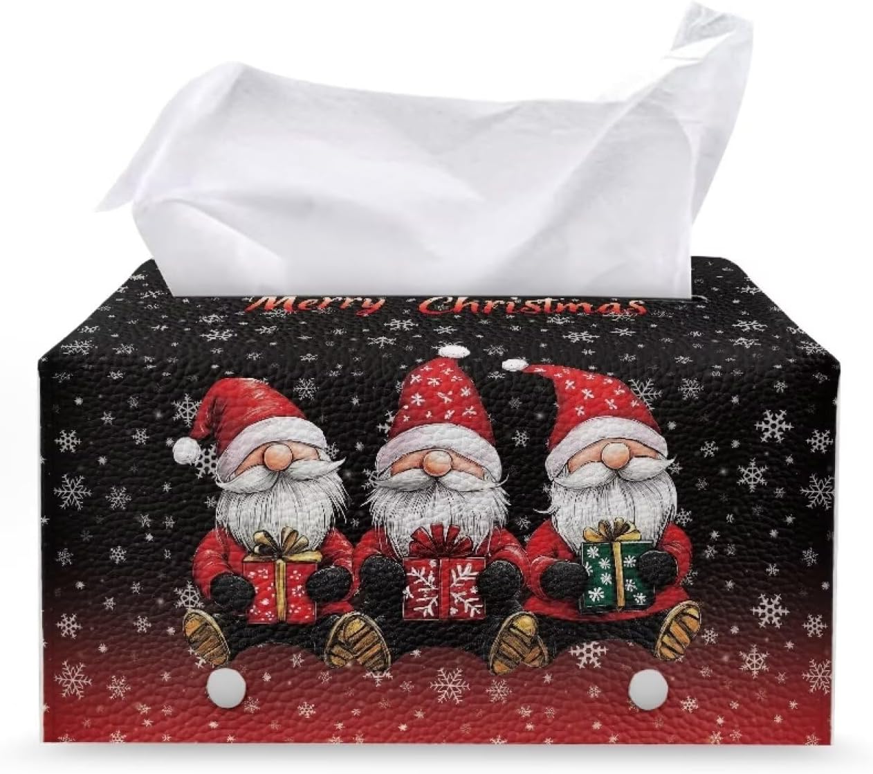 Christmas Tissue Box Cover - Rectangle Dwarf Holder PU Leather Holiday Cover for Desk Vanity Countertop Night Stand
