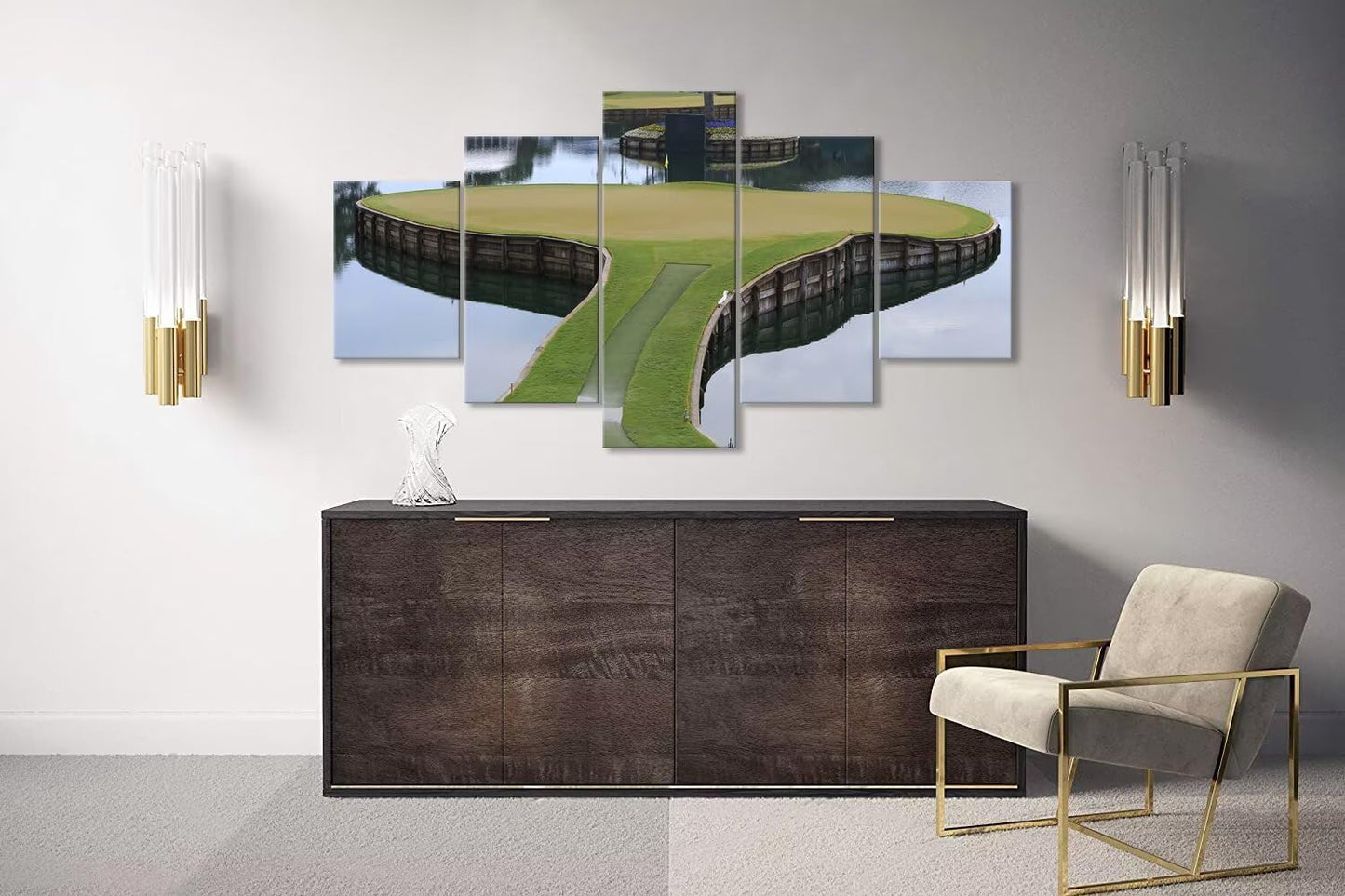 chenchenArt TPC Sawgrass Golf Course Wall Art Pictures USA Golf Course Wall Decor for Living Room Bedroom Bathroom Home Decorations Golf Posters Canvas Pirnts Framed Ready to Hang(60''W x 40''H)