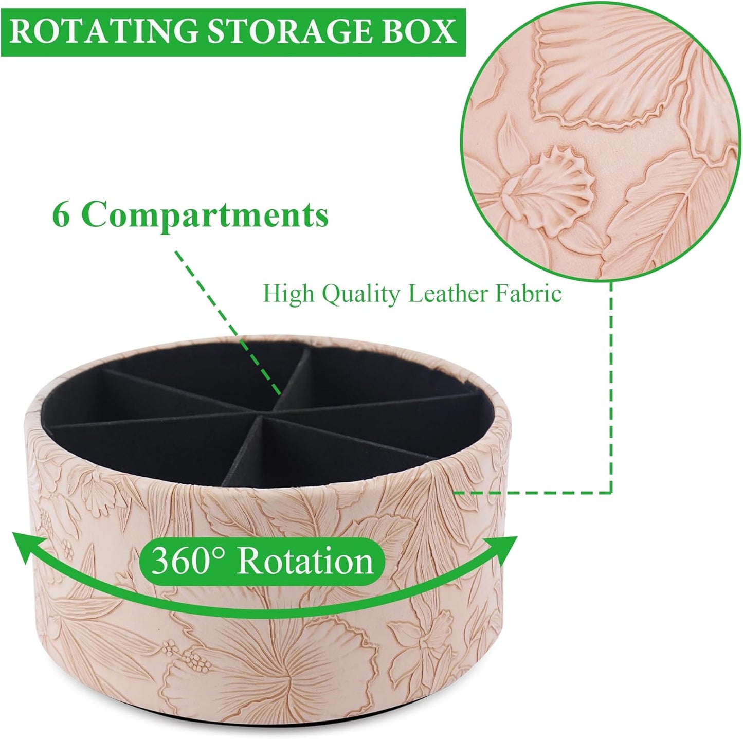 Hennaja Remote Control Holder, 360°Spinning PU Leather Desk TV Remote Caddy,Desk Storage Box Room Accessories for Controller, Media,Mail,Calculator, Mobile Phone,Pencil(1-Carved Light Brown)