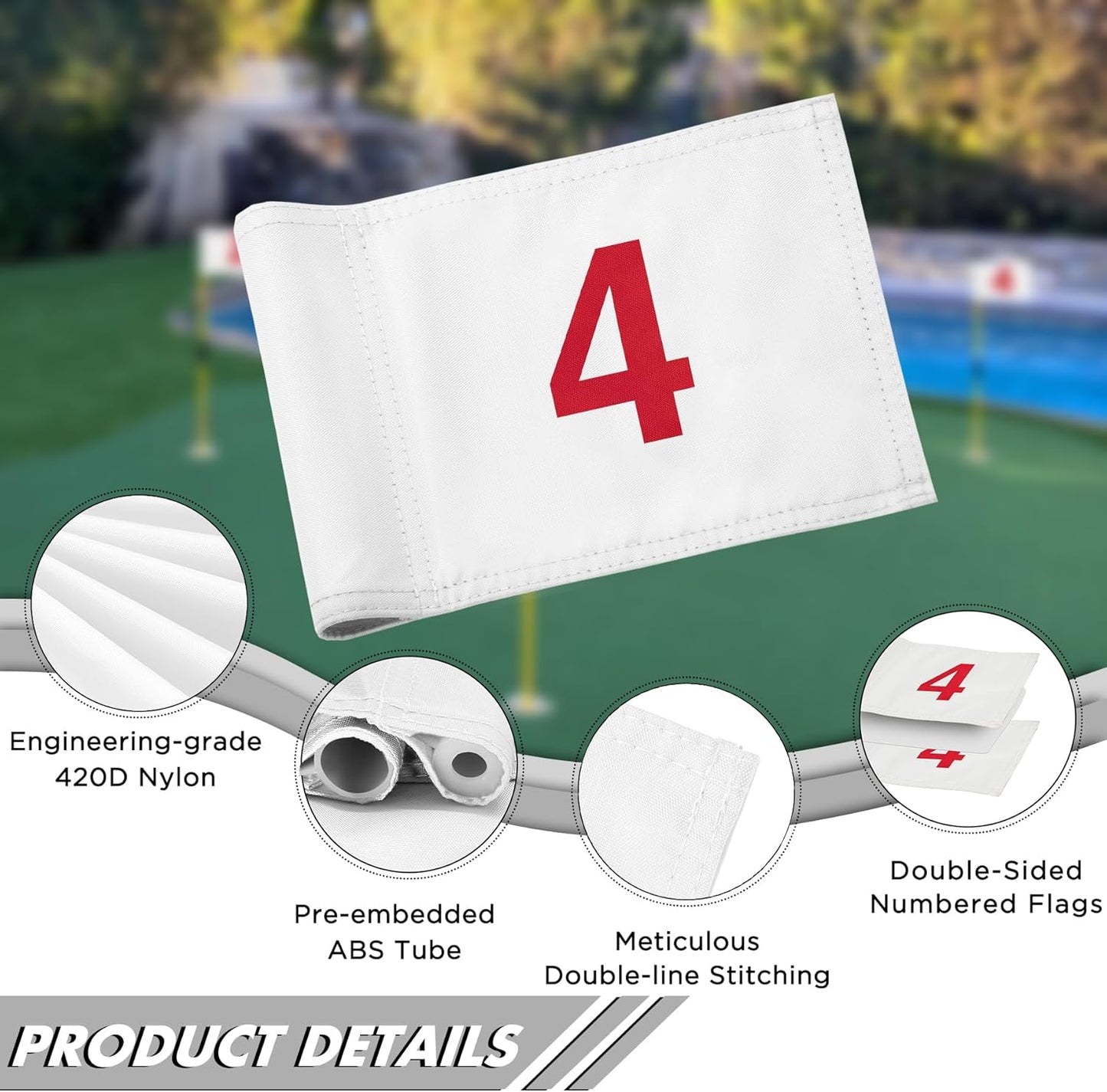 KINGTOP Numbered Golf Flag All 8x6 Inch – Upgraded Dual-Layer 420D Nylon, Double Sided Printing, Tube Inserted – Mini Practice Putting Green Flags for Yard