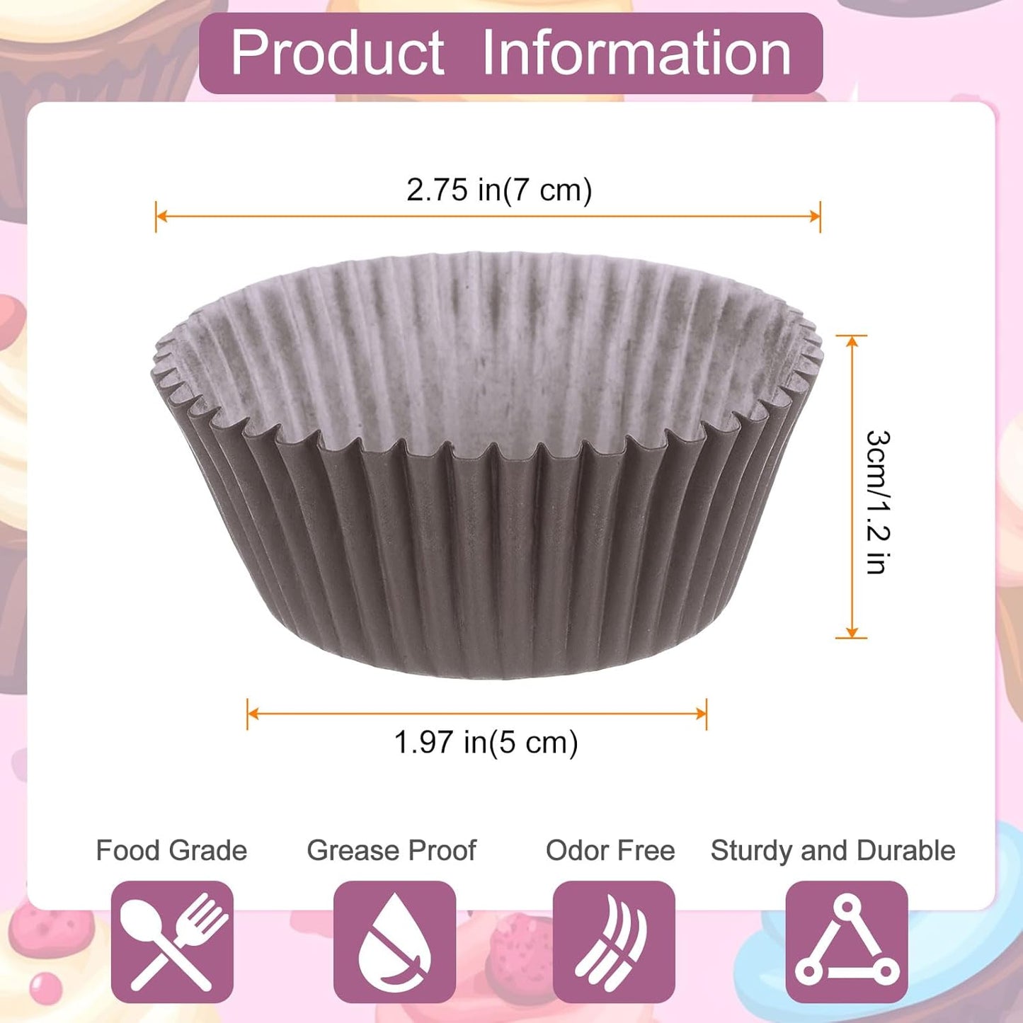 HARFINGTON 100 Count Cupcake Liners Coffee Cupcake Cups Standard Size Muffins Liners Papers Baking Cups Wrappers Greaseproof for Party Wedding Birthday