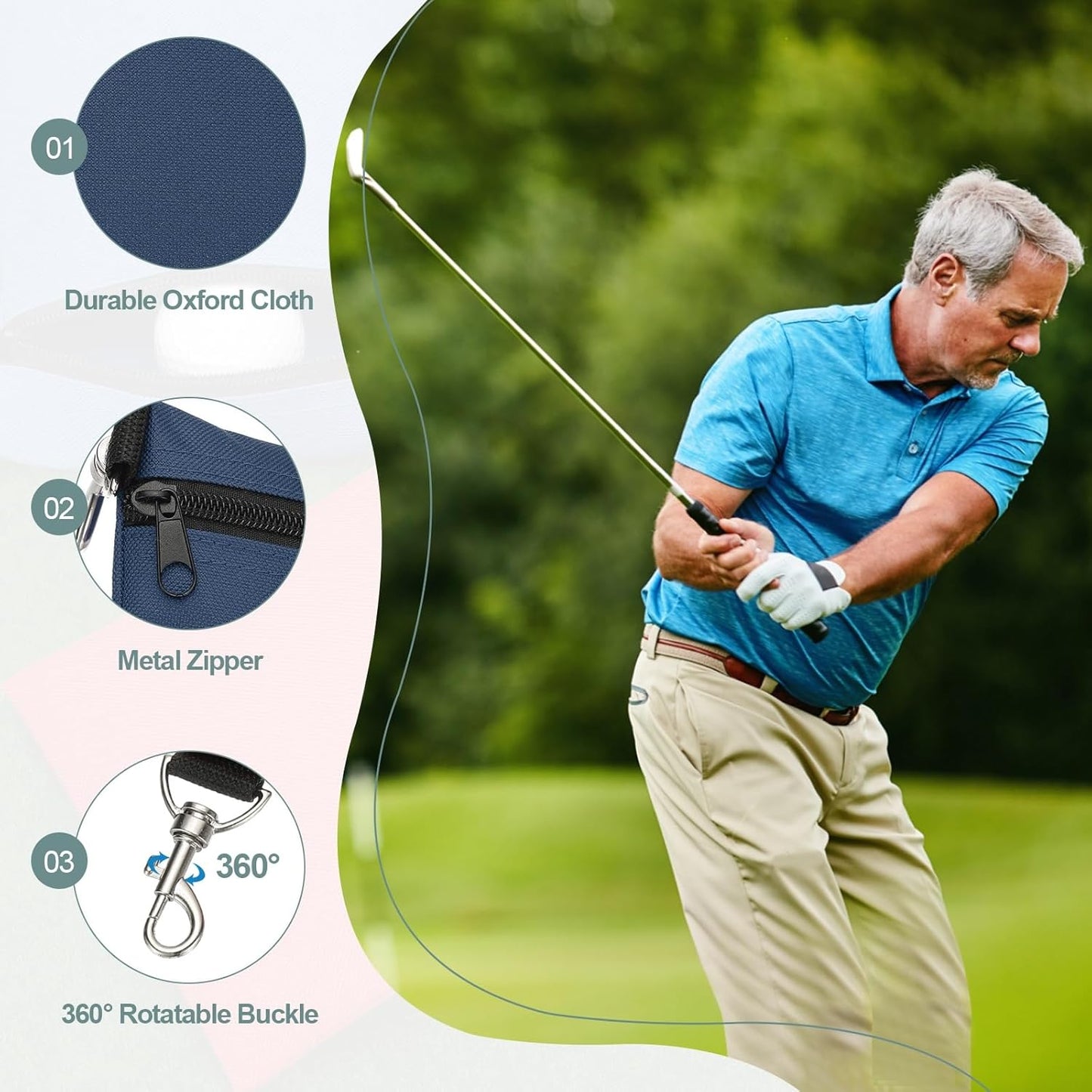 uxcell Golf Tee Pouch, Professional Zipper Golf Tee Bag Accessories Pocket Gear Clip Bag with Metal Lobster Claw Clip Organizer Storage Bags for Men and Women