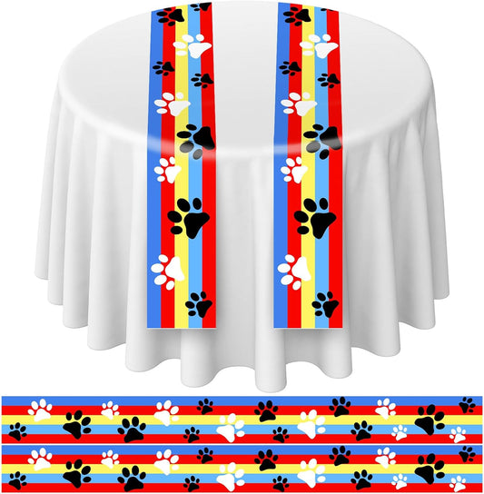 6 Pcs Paw Printed Table Runner 60 x 6 Inch Dog Paw Tablecloth Runner Gold Red Blue Striped Table Decoration for Dog Theme Birthday Party Decorations