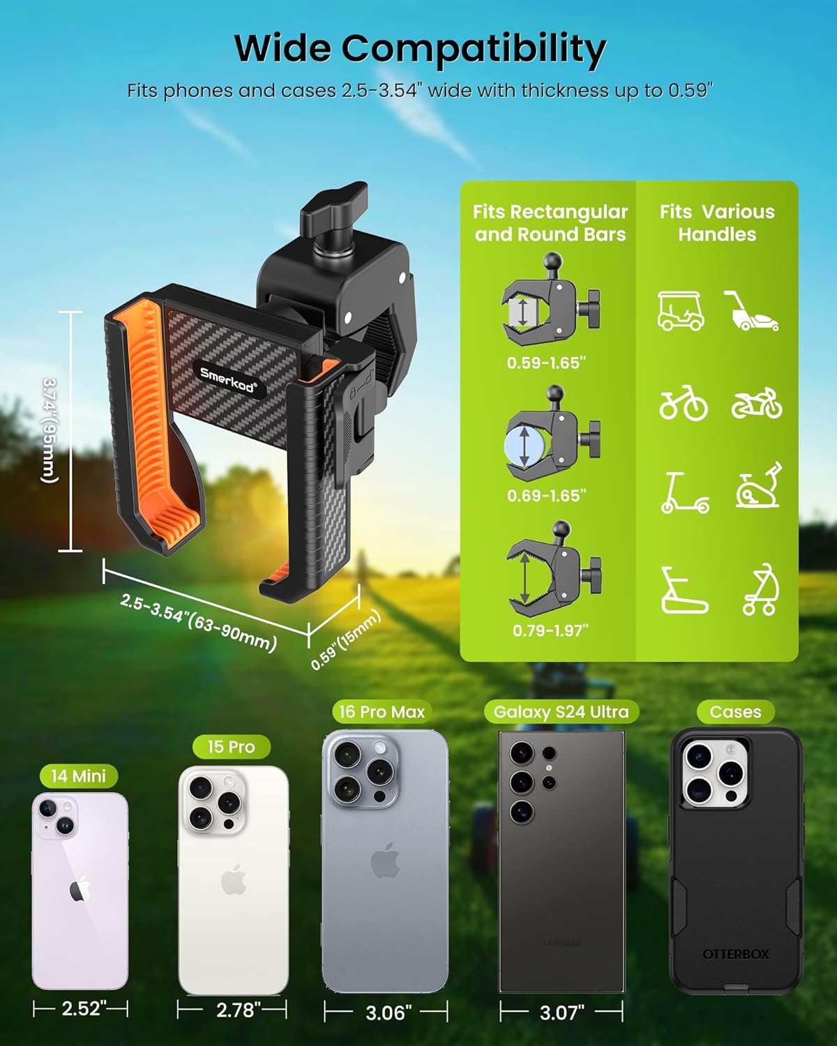 Golf Cart Phone Holder Mount - 3s Phone Clip Install, 1s Lock & Release，Phone Caddy for iPhone Galaxy & More Fits Yamaha Club Car EZGO Icon, Golf Cart Accessories Essentials Gift for Men Women