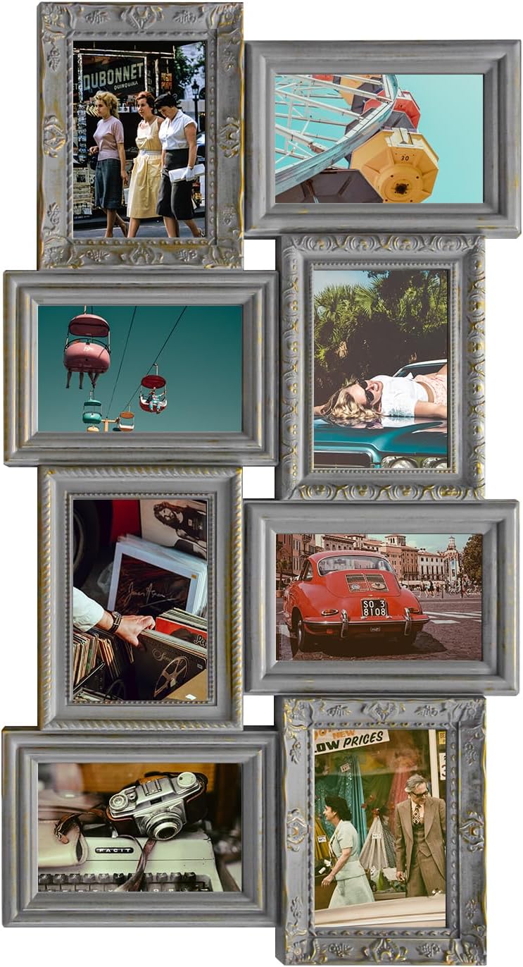 Jerry & Maggie 6 Opening Collage Photo Frame Rustic 23×18 Vintage Embossed Finish PVC Picture Frames Selfie Gallery Collage Wall Hanging For 6×4 Photo, Vintage