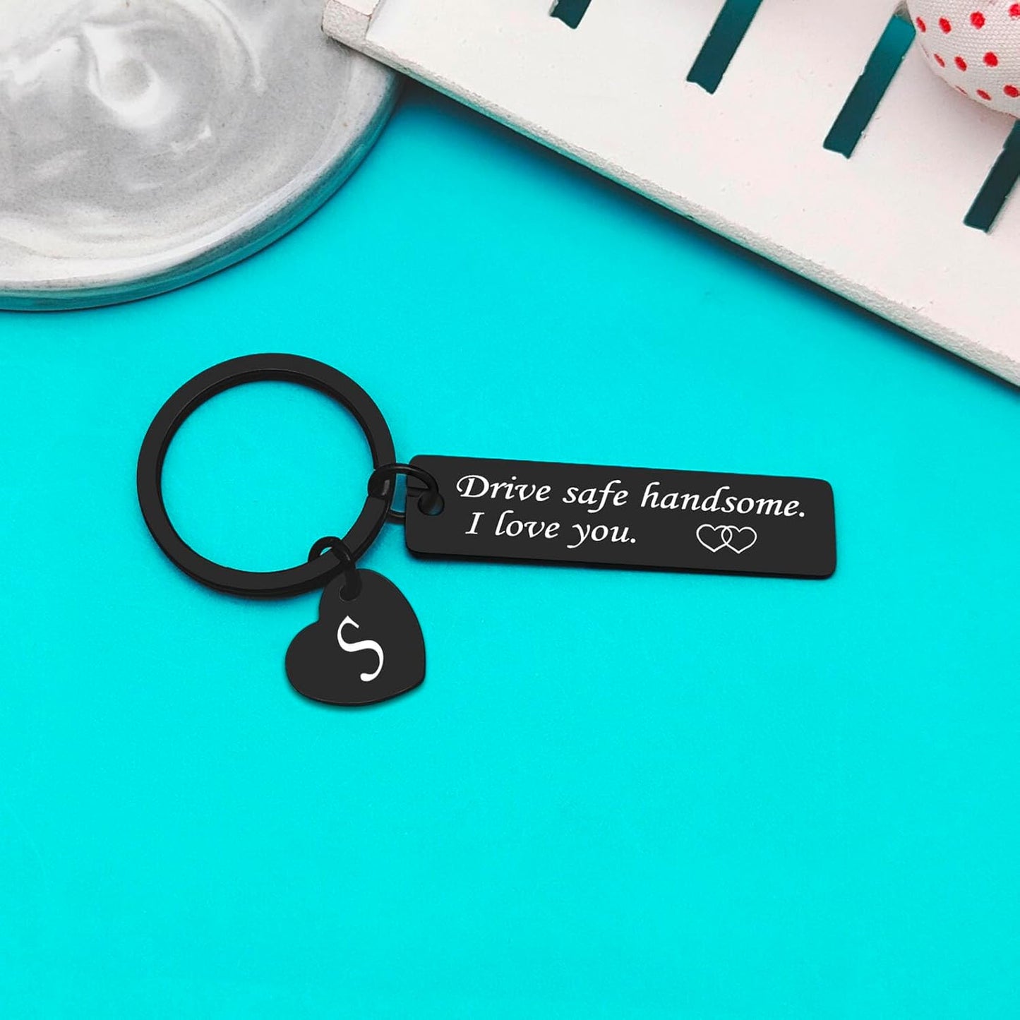 Xiahuyu Drive Safe Keychain for Him Boyfriend Husband 26 Letter Keychain Gift for Men Dad Son Brother Christmas Birthday