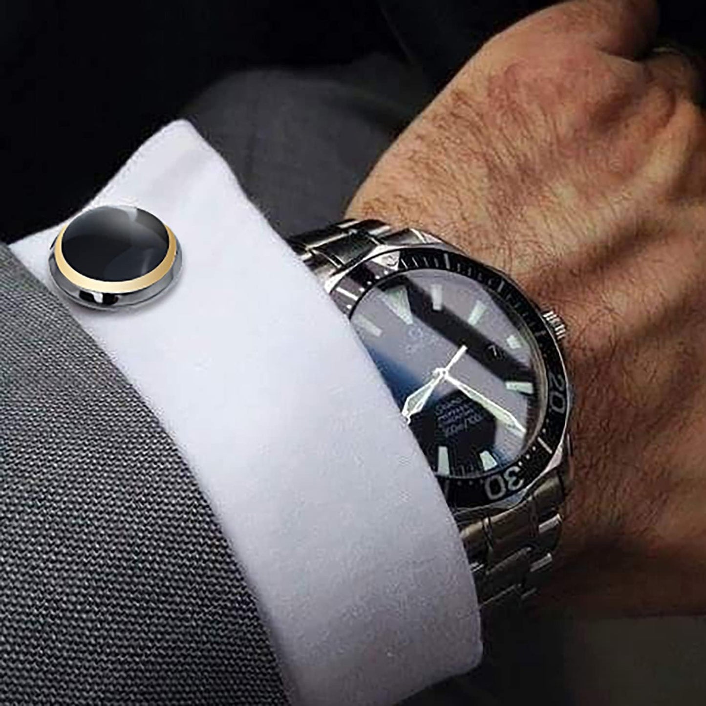 HAWSON Cufflinks and Studs for Men-Fashion Men Vintage Enamel Carbon Fiber Tuxedo Shirt Cufflinks and Studs Set for Regular Wedding Business Accessories