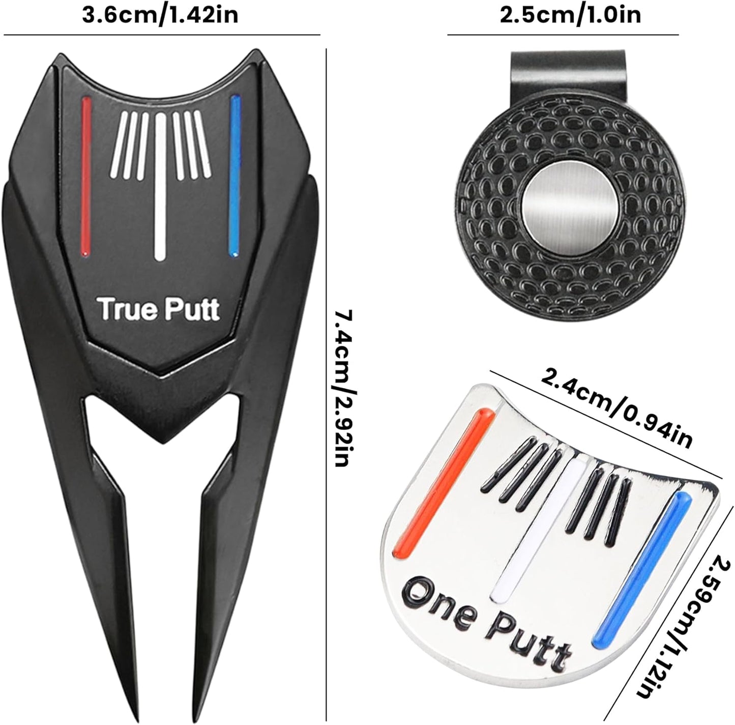 Multifunctional Golf Divot Repair Tool with Strong Magnetic Golf Ball Marker & Hat Clip, Metal Golf Ball Cleaner with Thin Tips, Suitable for Both Men and Women, and can be Used as a Gift