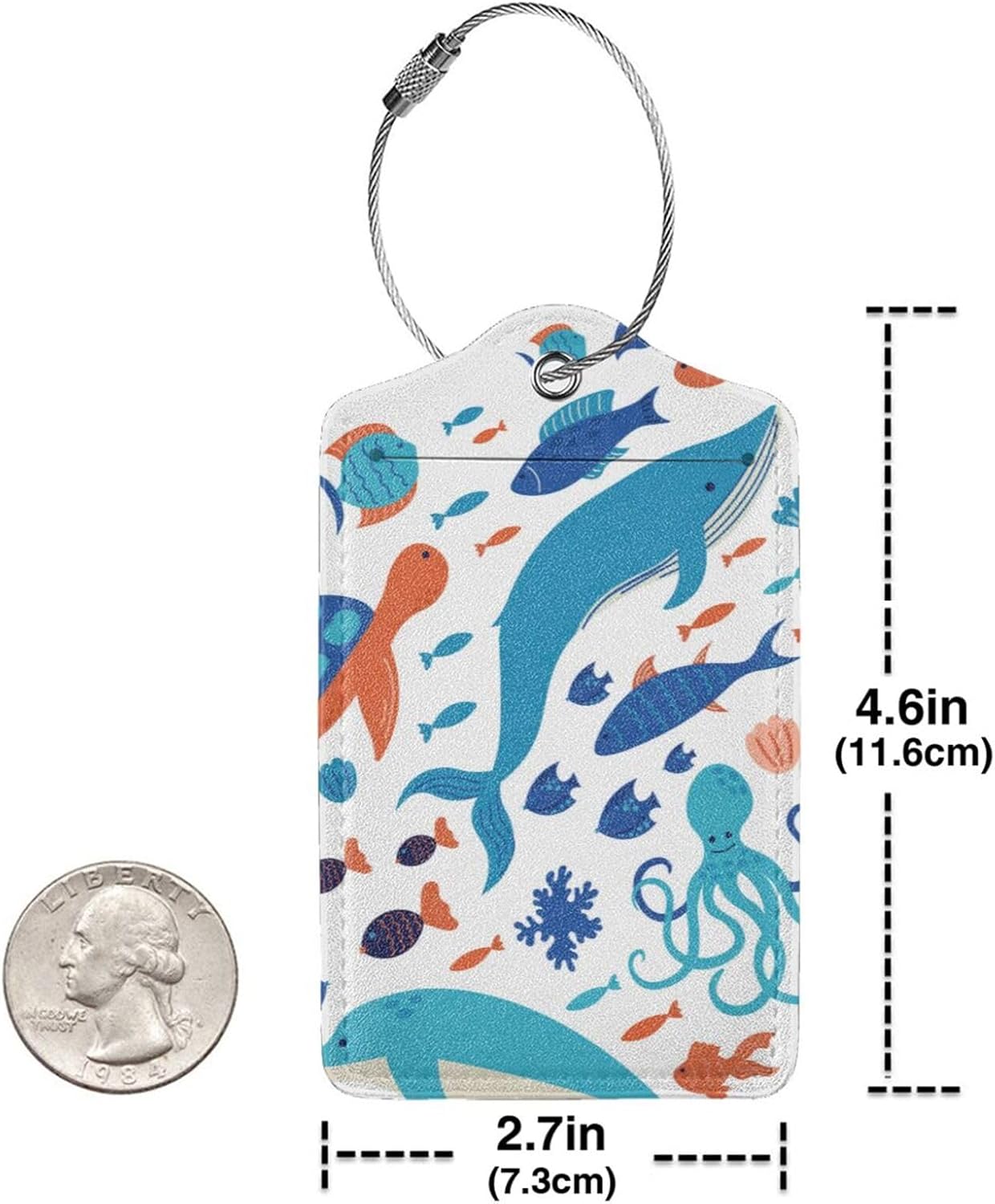 2 Pcs Underwater Ocean Sea of Animals Luggage Tags for Suitcases, Graffiti on Drawn of Marine Creatures Tags Birthday Gifts for Men Women Boy Girl Kid