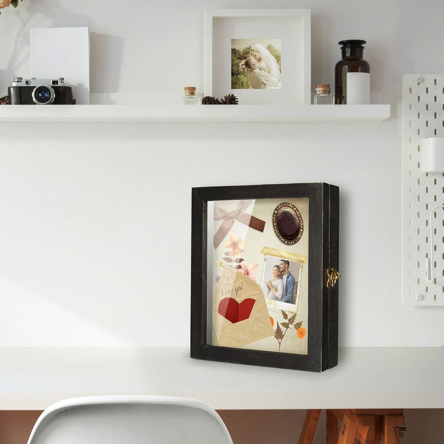 TJ.MOREE Shadow Box for Flowers 8 x 10 Shadowbox Display Case Picture Frame with Glass Window Door Wedding Bouquet Memorabilia Medals Military Photos Memory Box for Keepsakes - Rustic Black