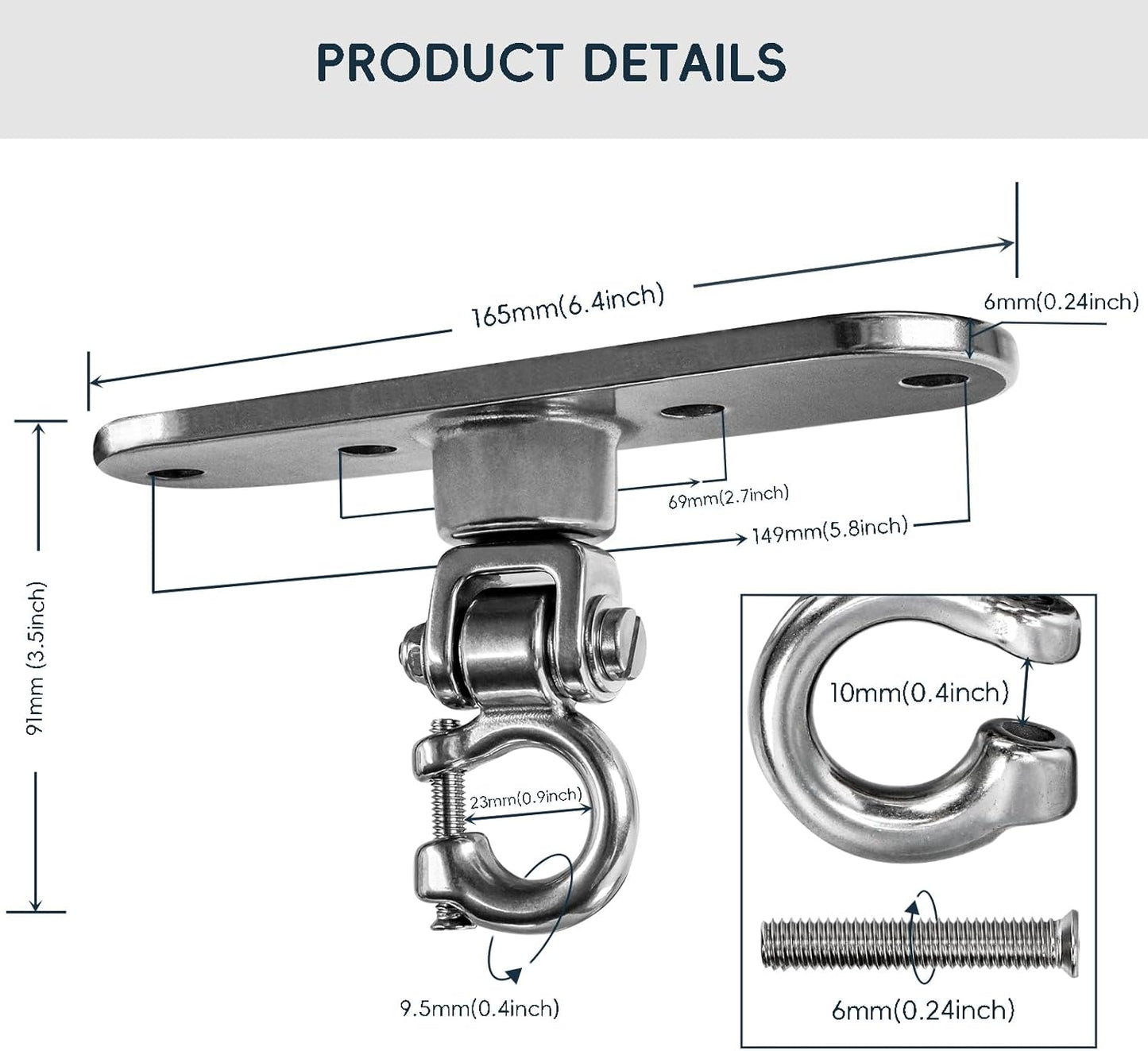 Heavy Duty Stainless Swing Hanger with Smooth Bearings 180°+360°Swing Hardware, 1500 lb Capacity Playground Yoga Hammock Chair Sandbag Porch Swing Bag