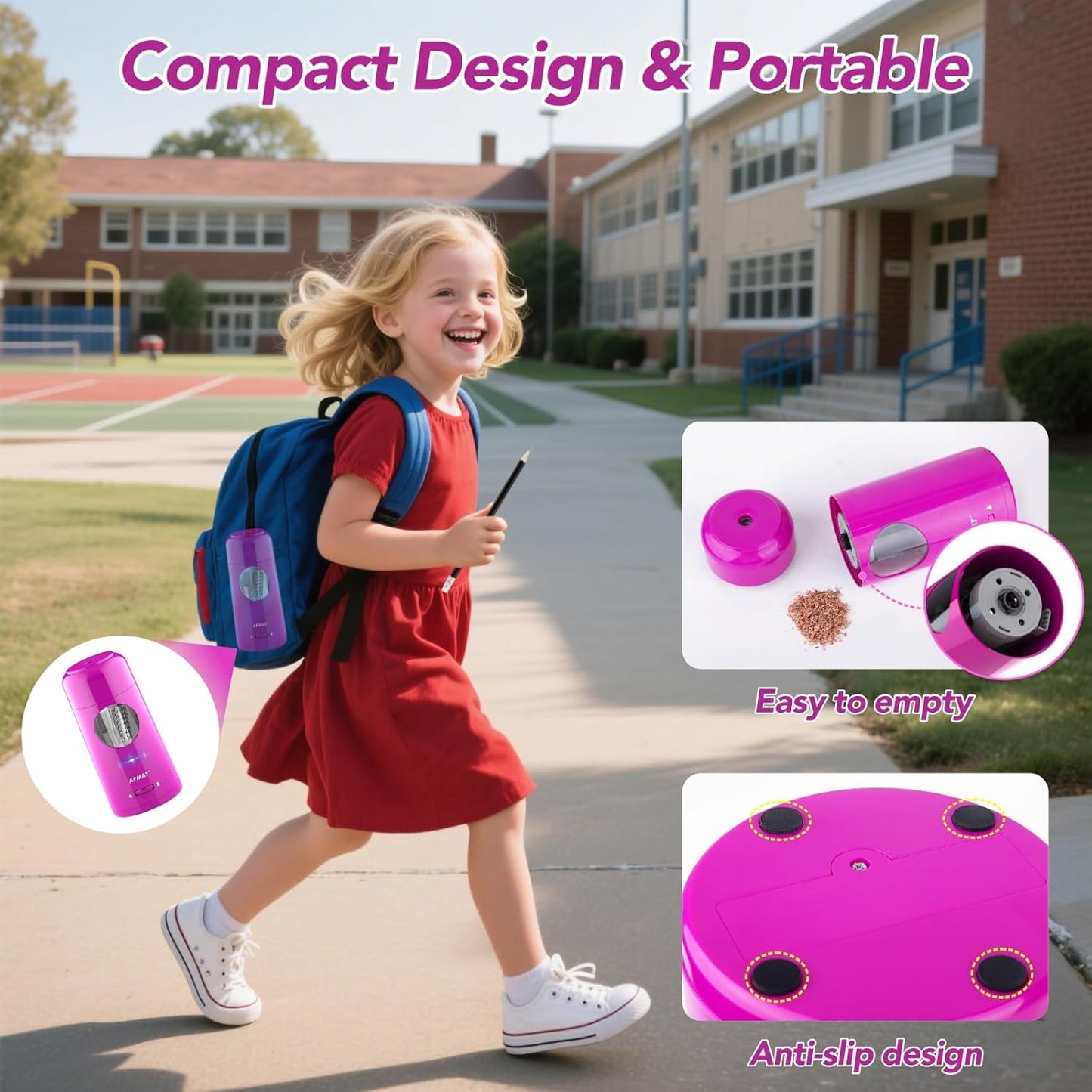 AFMAT Electric Pencil Sharpener, Rechargeable Fully Automatic Pencil Sharpener for Jumbo & Colored Pencils (7-11.5mm), Auto in/Out, Hands-Free, Portable for Home/Classroom/Office PSX6(Purple)